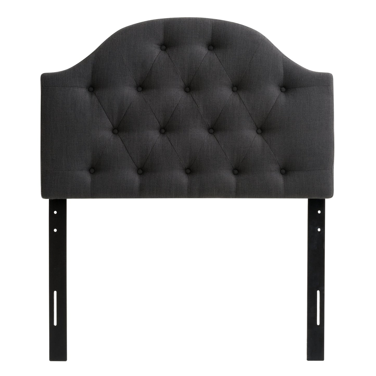Dark grey diamond tufted headboard for twin/single bed, featuring plush upholstery, elegant button detailing, and a sturdy build, perfect for adding a touch of sophistication to any bedroom decor.