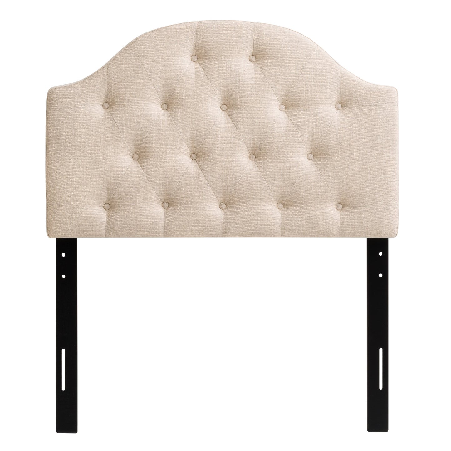Diamond tufted twin headboard in beige fabric with elegant button detailing, plush padding, and a sturdy wooden frame. Perfect for enhancing bedroom decor with a touch of sophistication and comfort.