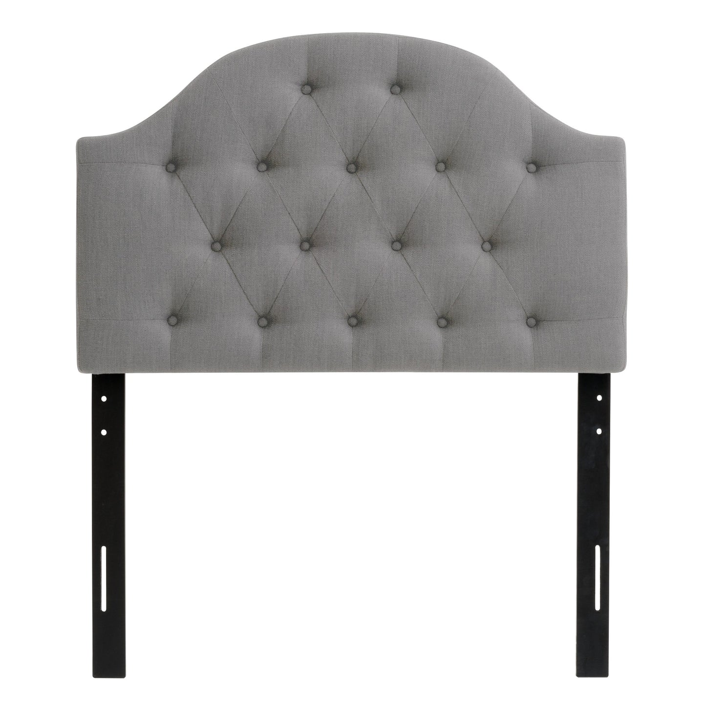 Elegant twin-size diamond tufted headboard in soft beige fabric with intricate button detailing, featuring a sturdy wooden frame and plush padding for added comfort and style.