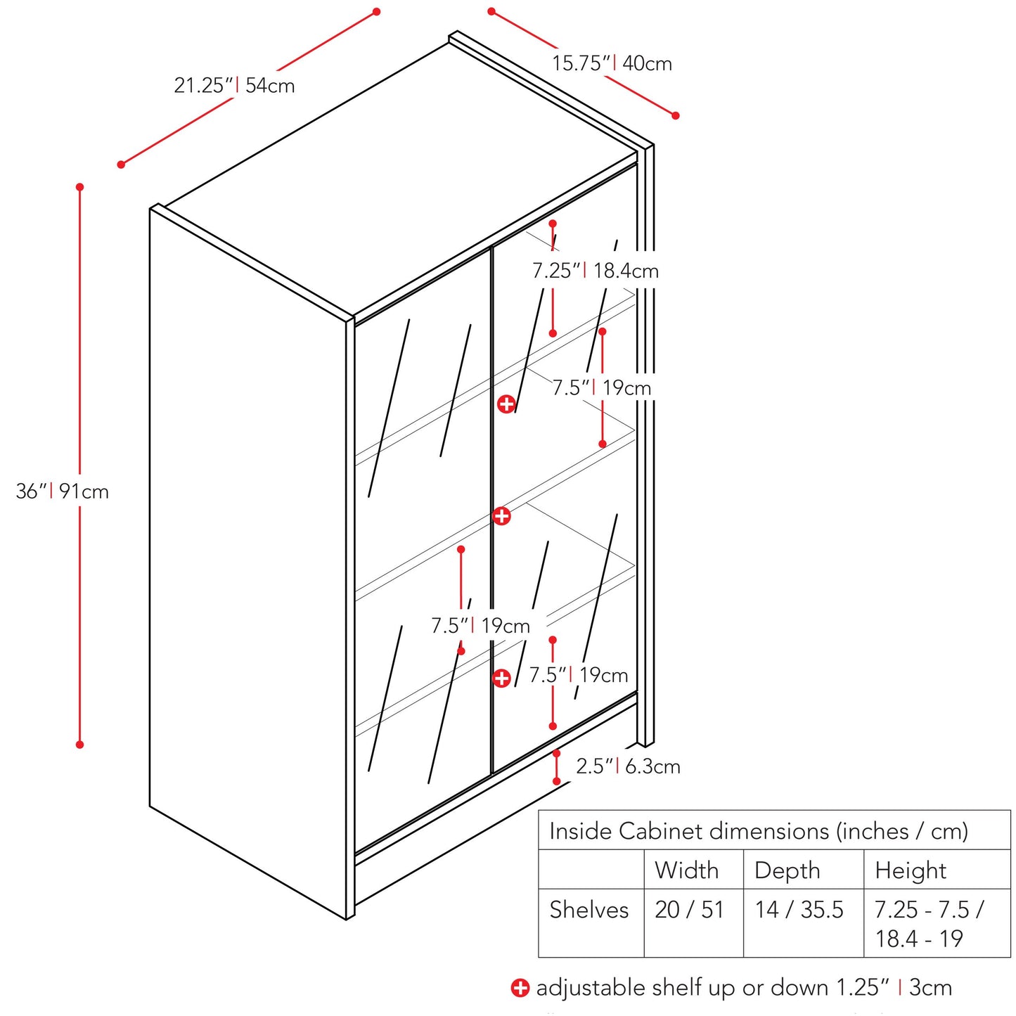 Dark wood media storage cabinet with doors, 21 inches tall, featuring sleek metal handles, adjustable shelves, and a modern design perfect for organizing DVDs, games, and electronics in a stylish living room setup.