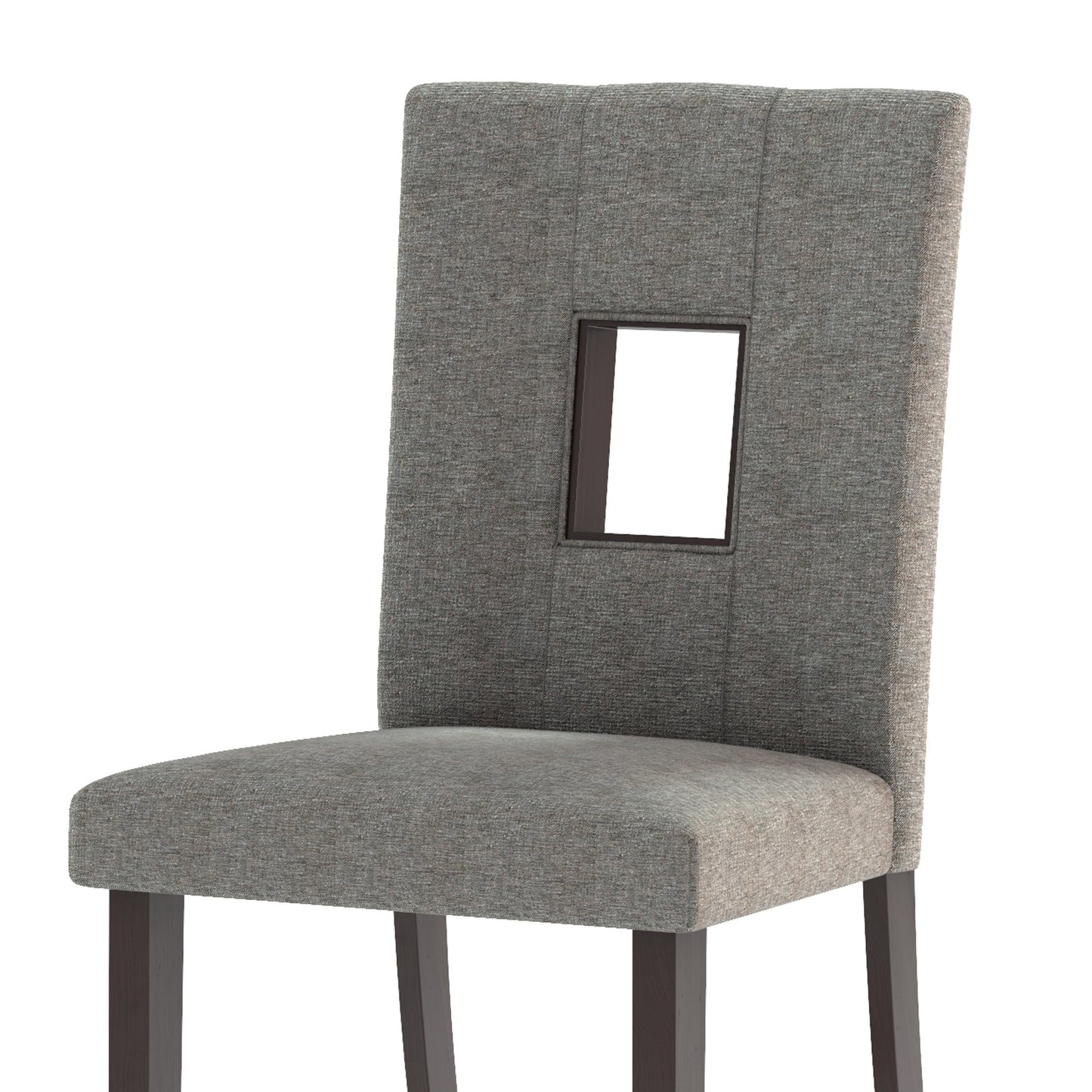Set of 2 counter height dining chairs with sleek black metal frames, cushioned seats, and backrests upholstered in dark grey fabric, featuring a modern design perfect for contemporary dining spaces.