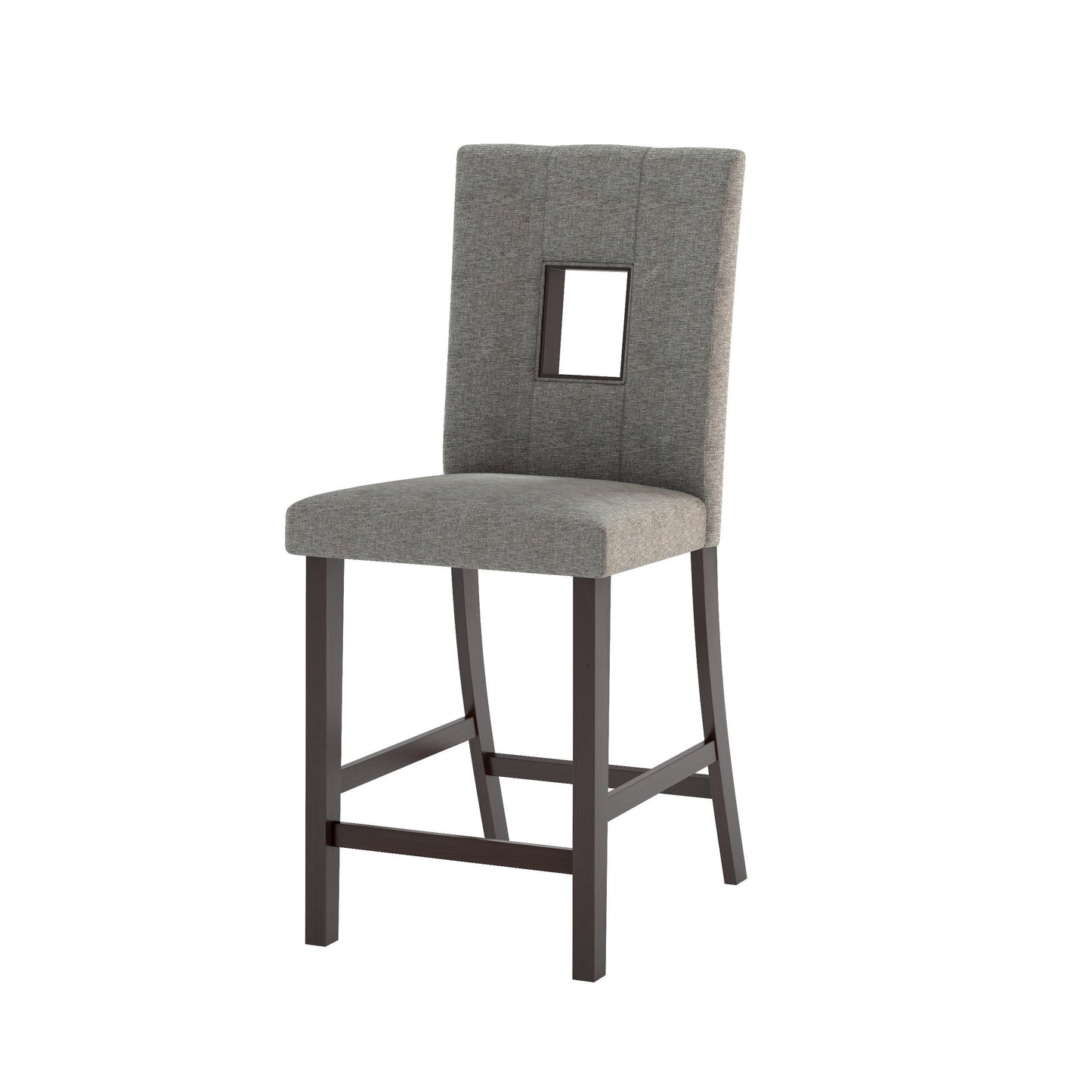 Set of 2 counter height dining chairs with cushioned seats, featuring a sleek black finish and wooden legs. Ideal for modern dining spaces, these chairs offer comfort and style with a contemporary design.