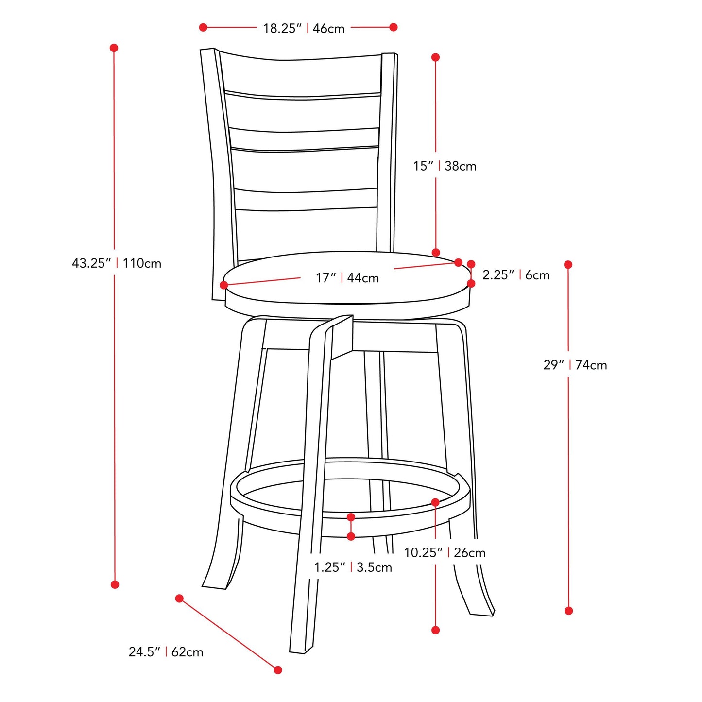 Natural wood bar stool with bar height, featuring a smooth, round seat and sturdy, angled legs. Ideal for rustic or modern kitchen and bar settings.