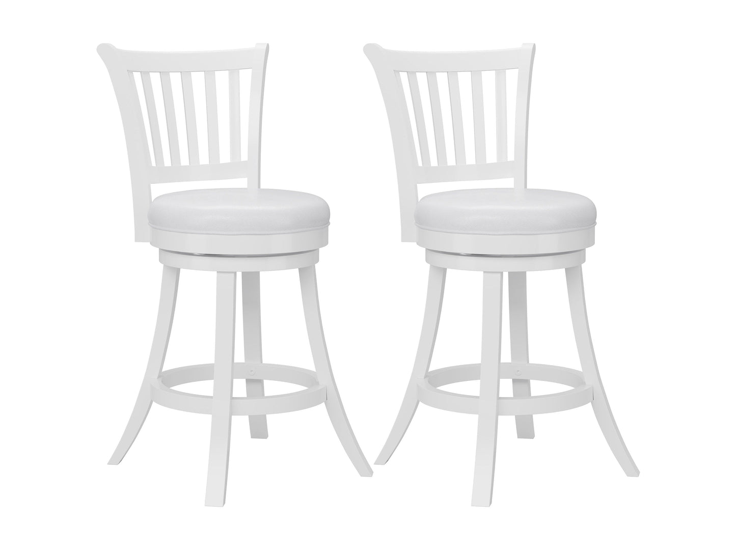 White bar stools set of 2 with cushioned seats, sleek chrome legs, and footrests; modern design perfect for kitchen islands or home bars.