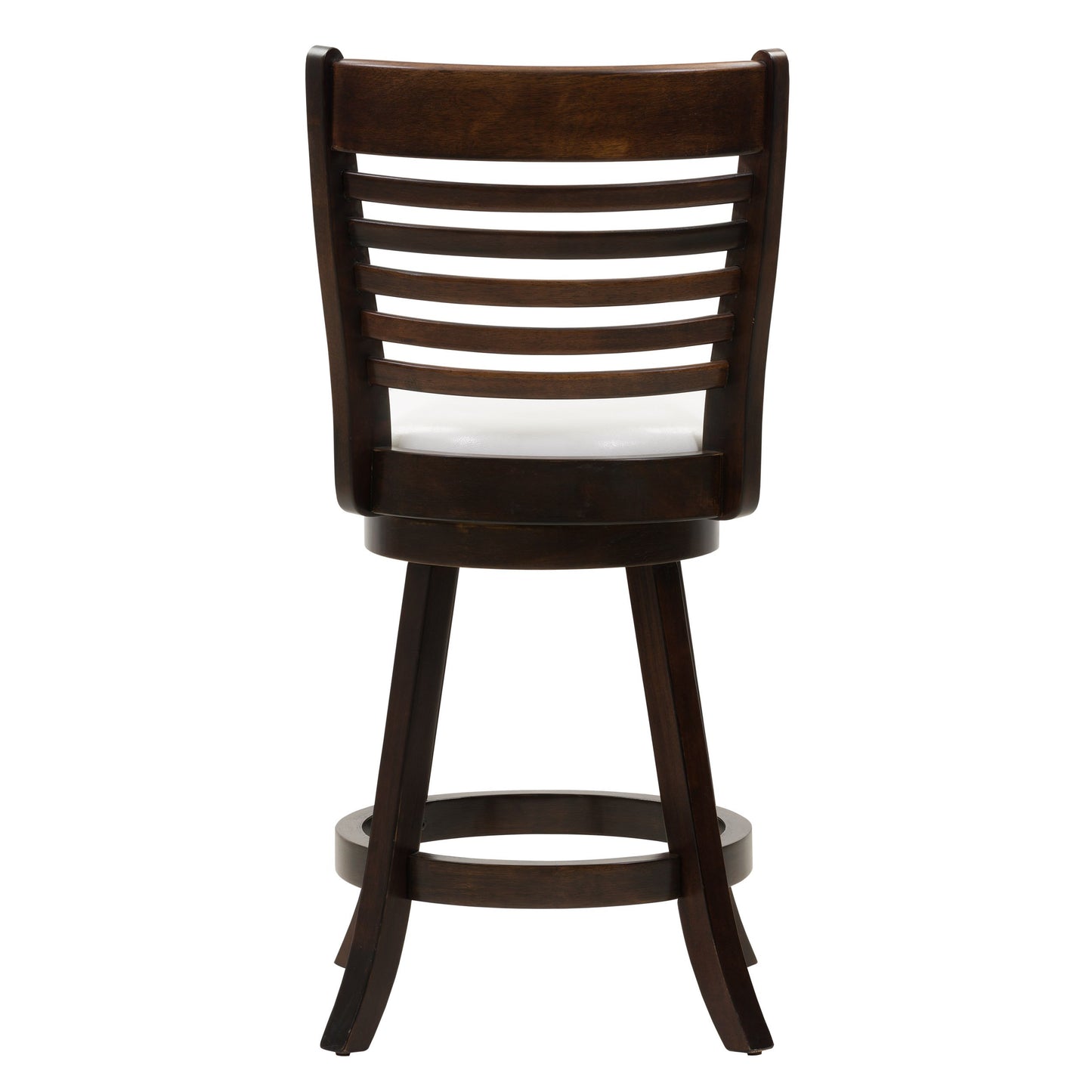 Modern counter height bar stools set of 2, featuring sleek black metal frames with footrests, cushioned seats in rich brown faux leather, and curved backrests for added comfort and style.