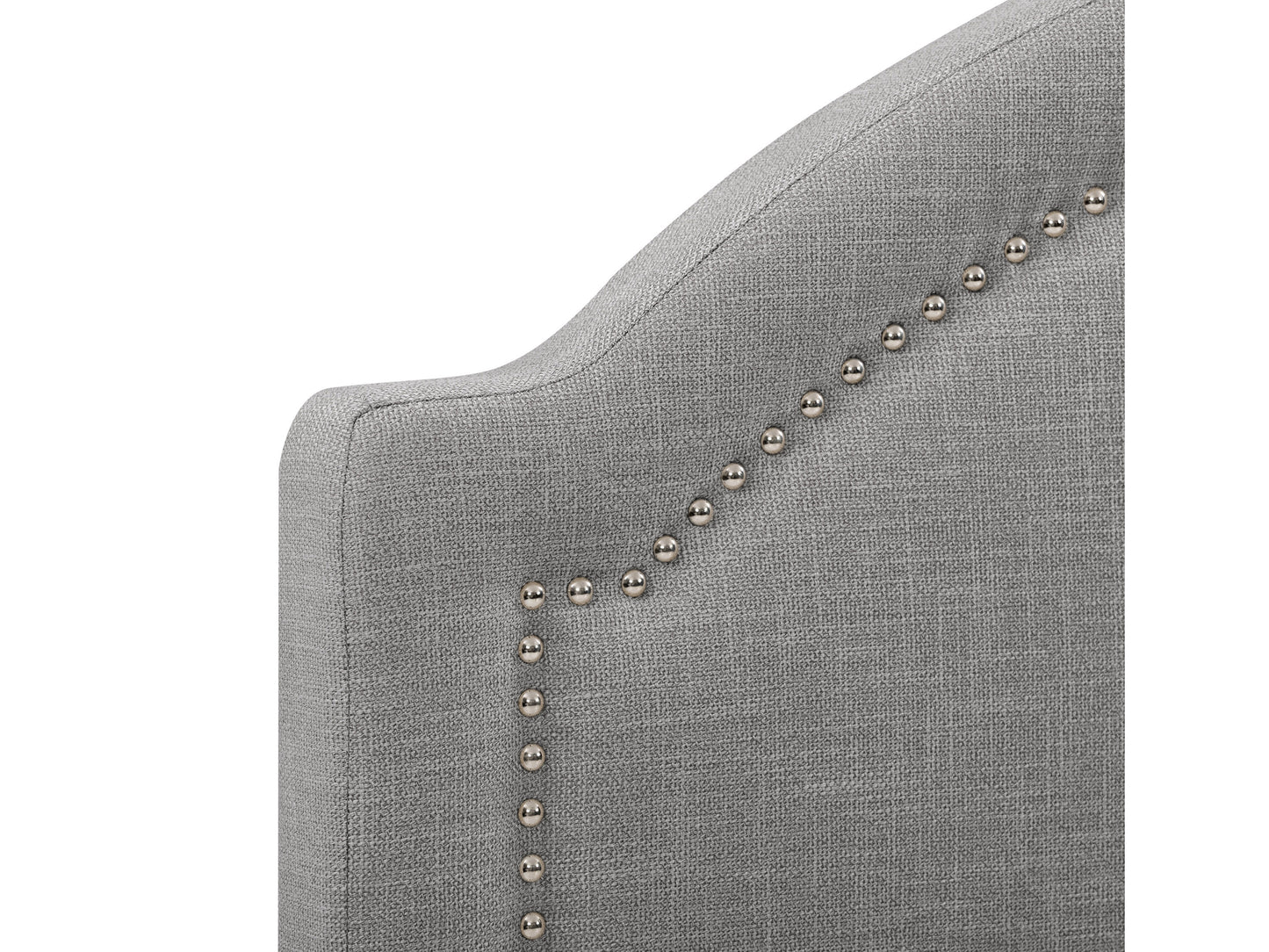 Gray upholstered double bed with tufted headboard, wooden legs, and soft fabric finish. Ideal for modern bedrooms, offering comfort and style.