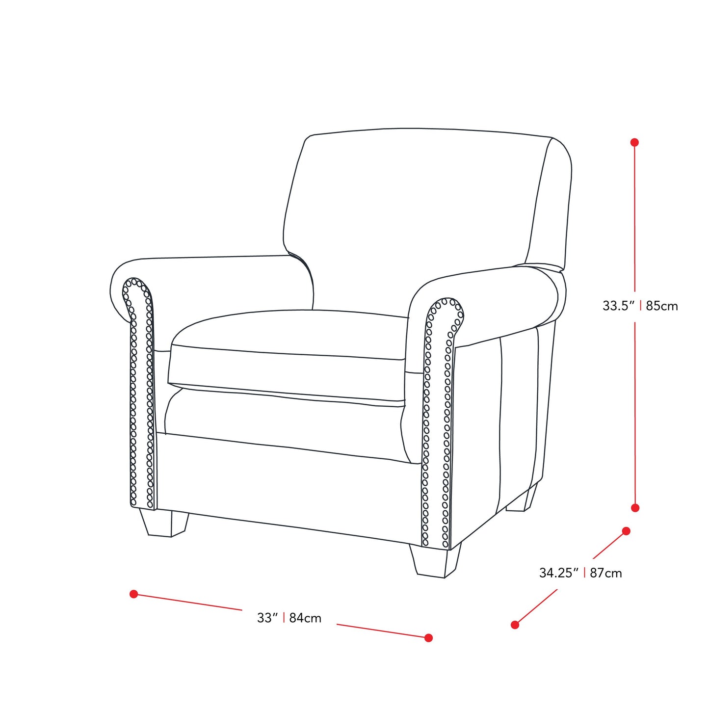 Grey arm chair with tufted backrest, wooden legs, and plush fabric upholstery. Ideal for modern living rooms.