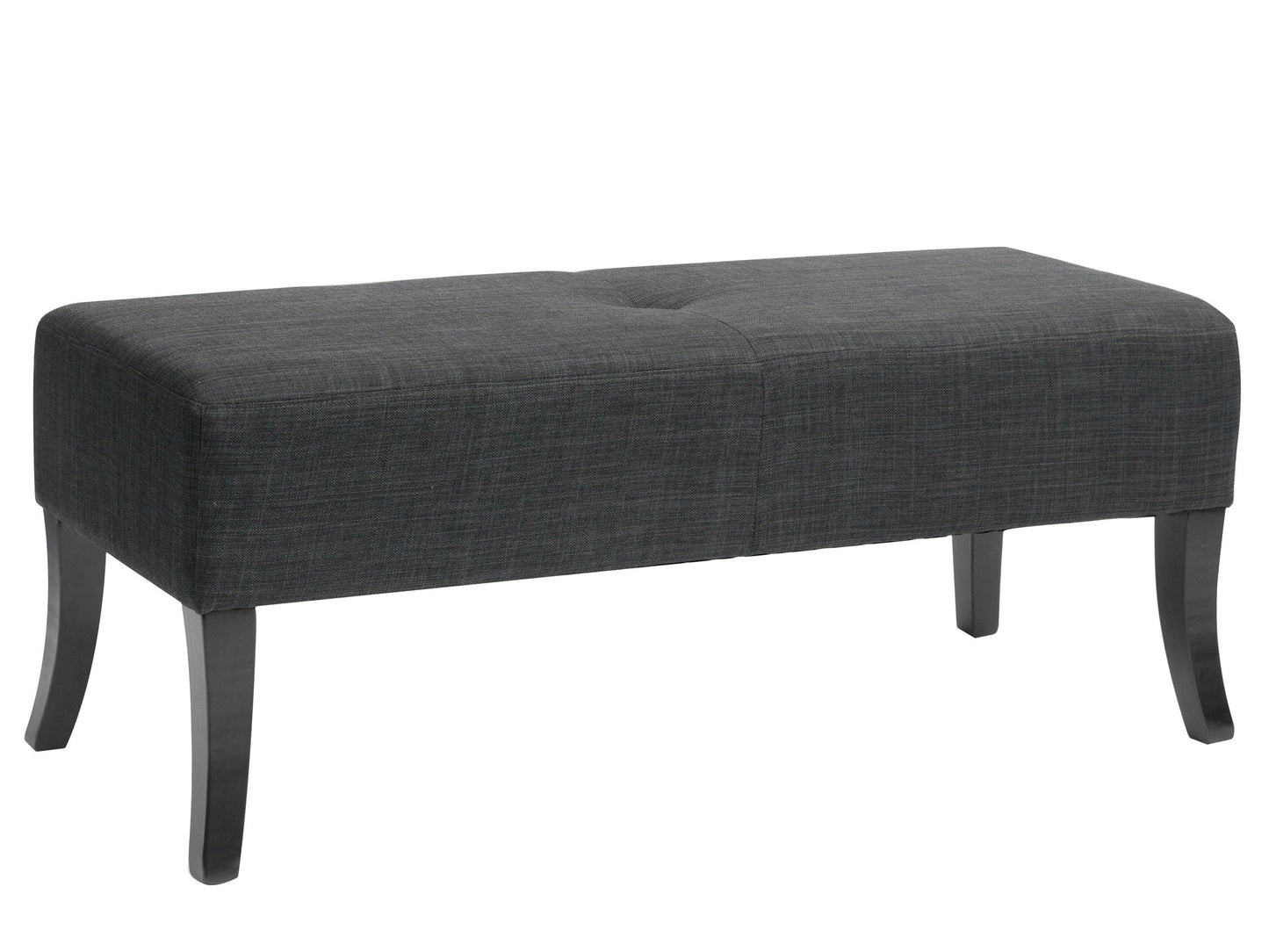 Modern upholstered bench with beige fabric, sleek wooden legs, and elegant tufted cushioning; perfect for living rooms, bedrooms, or entryways.