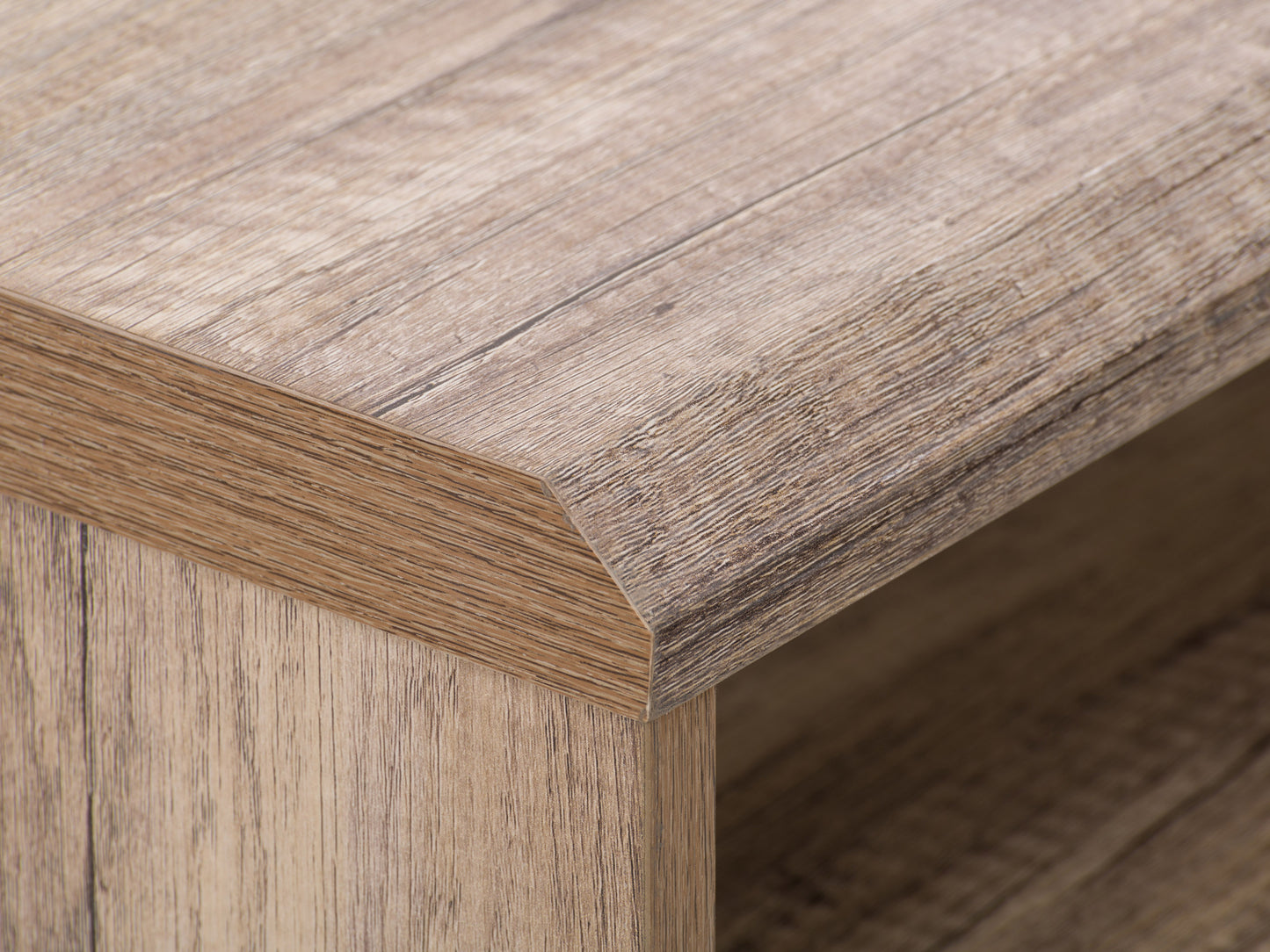 Modern wood computer desk with natural oak finish, sleek black metal legs, spacious surface, built-in cable management, and minimalist design suitable for home office or study.