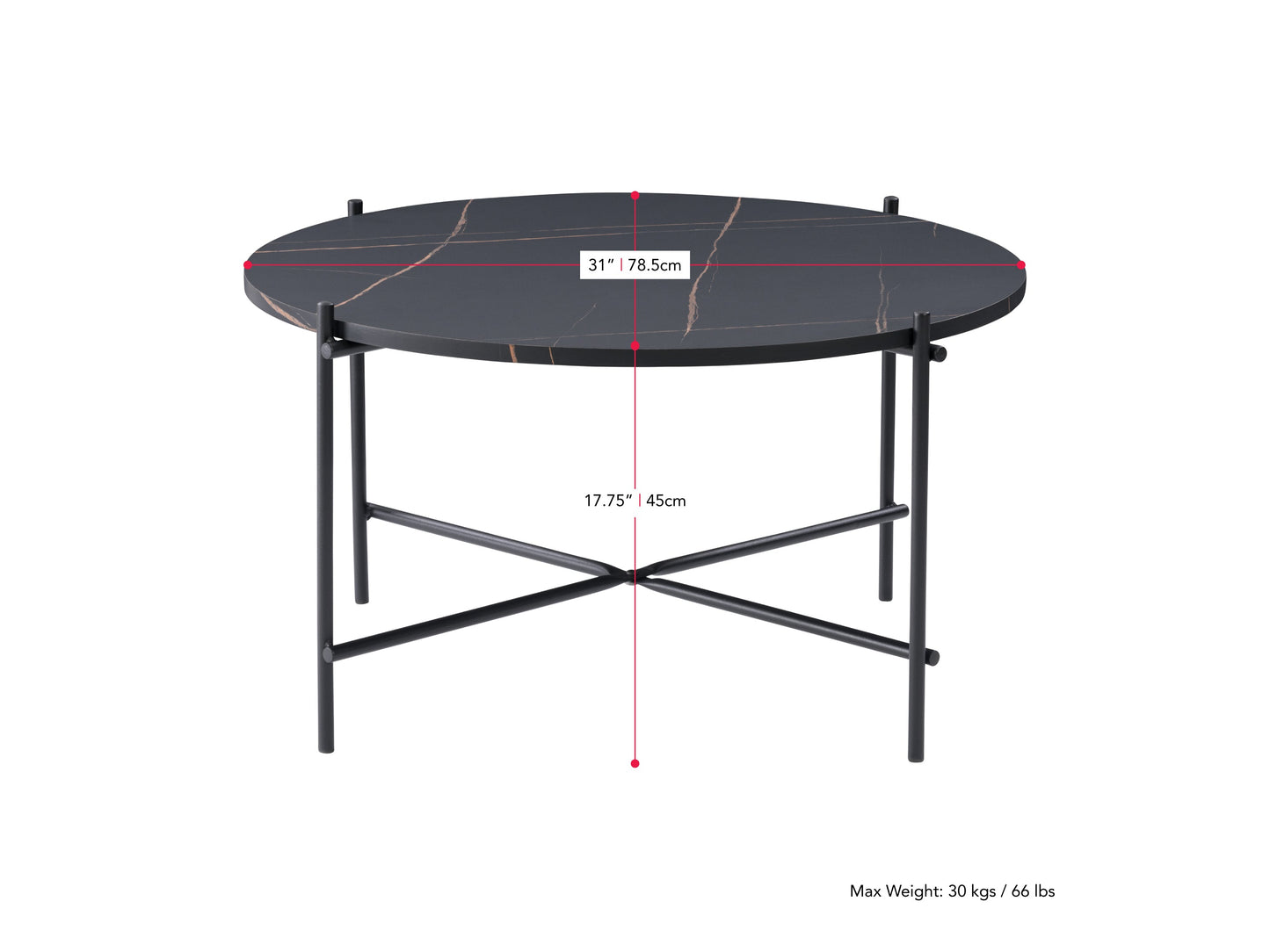 Black round coffee table with a sleek glass top, gold metal frame, and modern design, perfect for contemporary living rooms.