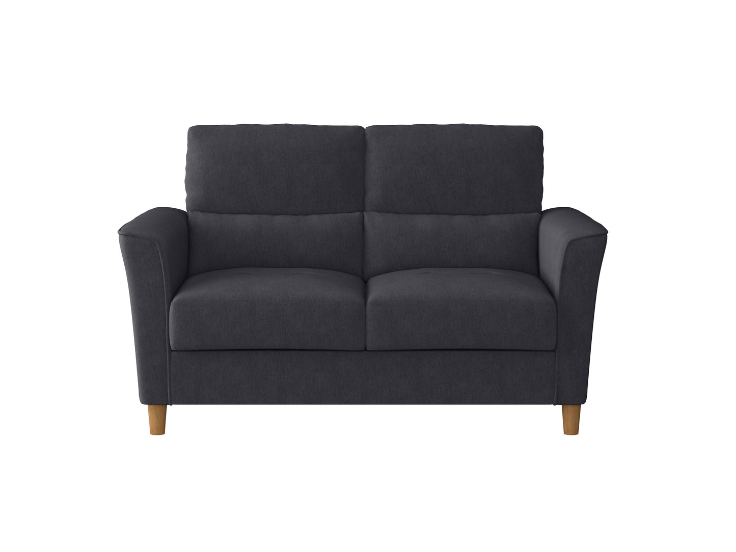 Modern 2-seater loveseat and chair set in light gray fabric with wooden legs and tufted backrest, perfect for contemporary living rooms.