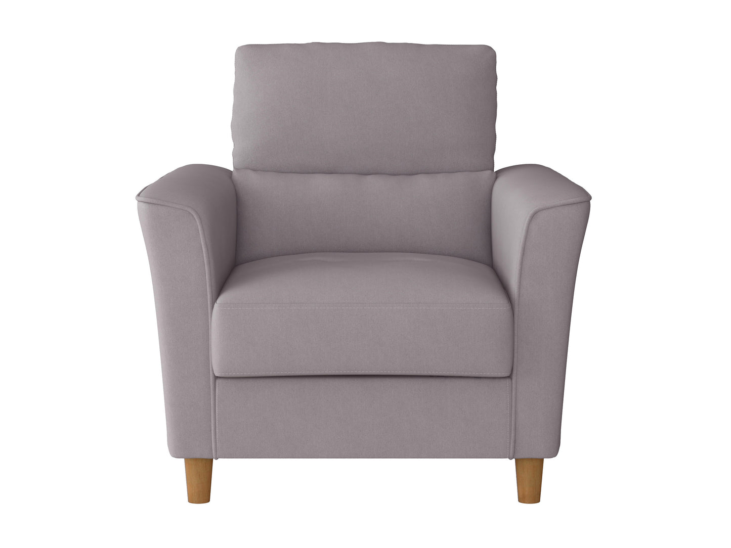 Modern armchair with walnut frame, light gray upholstered cushions, and mid-century design. Features sleek lines, comfortable seating, and durable fabric, perfect for contemporary living rooms or offices.