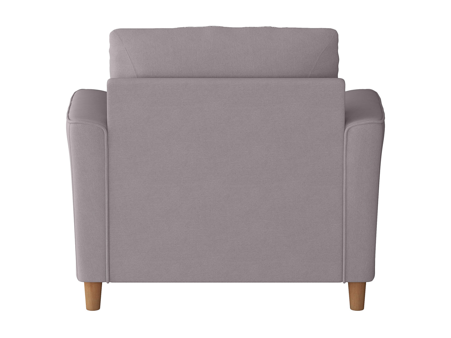 Gray upholstered armchair with tufted backrest, wooden legs, and plush cushions. Ideal for living room or lounge, offering comfortable seating and modern design.