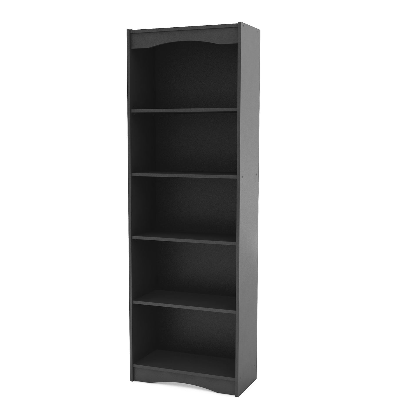Tall black 72-inch bookshelf with five spacious shelves, sleek modern design, and sturdy wooden construction, ideal for organizing books, decor, and storage items in living rooms or offices.