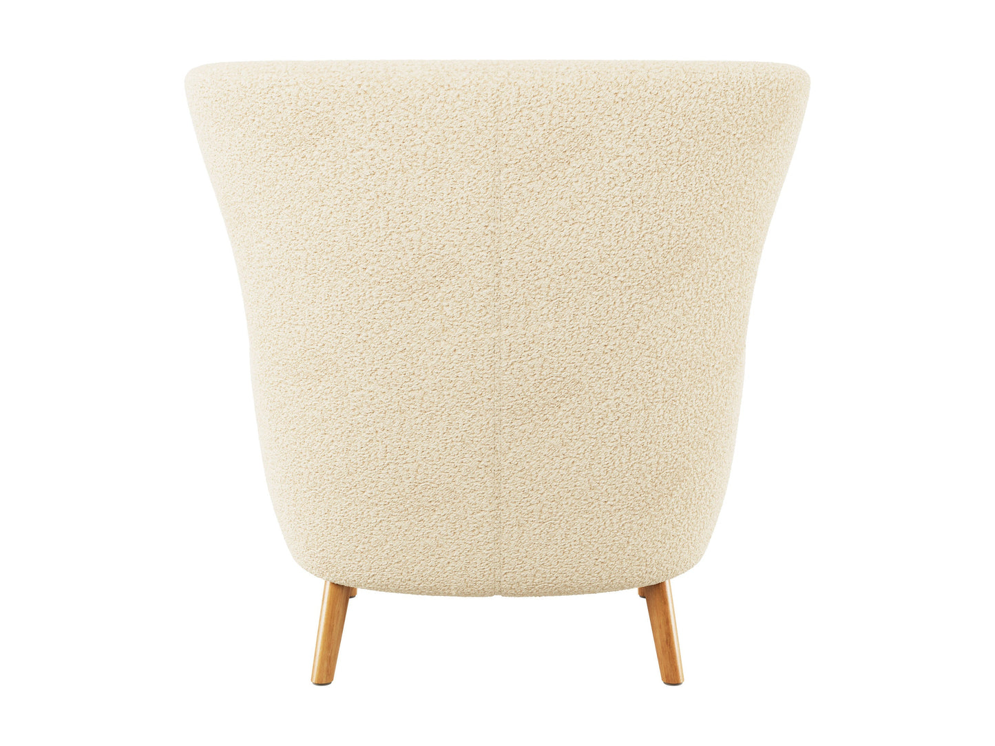 Cream Boucle Wing Accent Chair with wooden legs, featuring a textured fabric, high backrest, and curved armrests. Ideal for modern living rooms or reading nooks, offering comfort and stylish design.