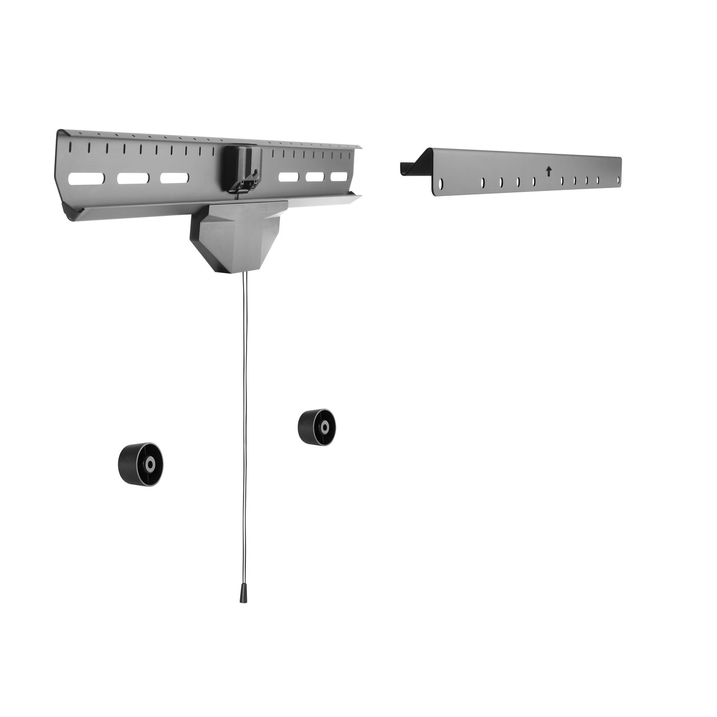 Heavy-duty black drywall TV mount with adjustable arms, tilting and swiveling features, suitable for 37" to 80" TVs, with sleek design and durable construction for secure wall installation.