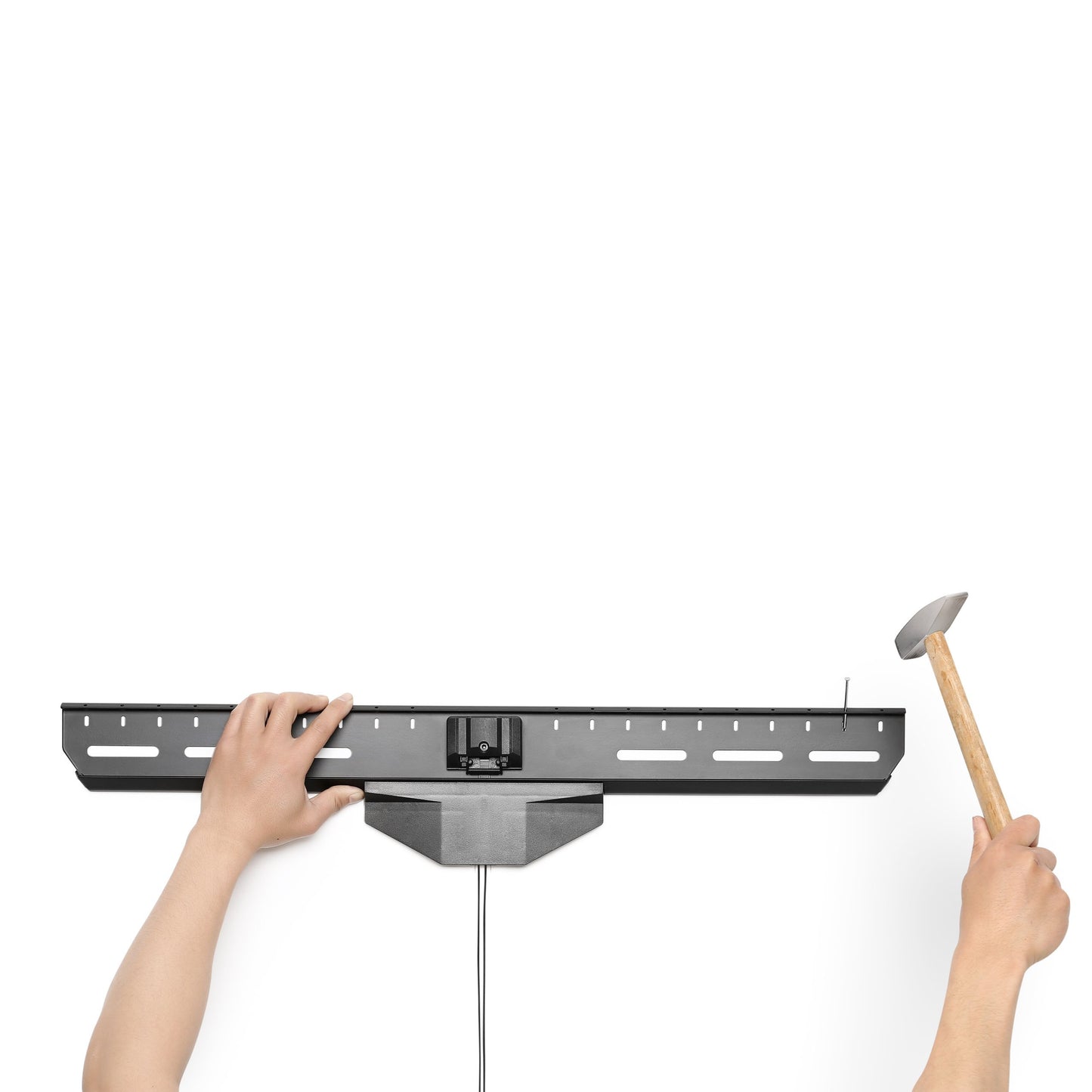 Sturdy black drywall TV mount for 37" - 80" TVs with adjustable brackets, sleek design, and durable construction for secure installation on various wall types.