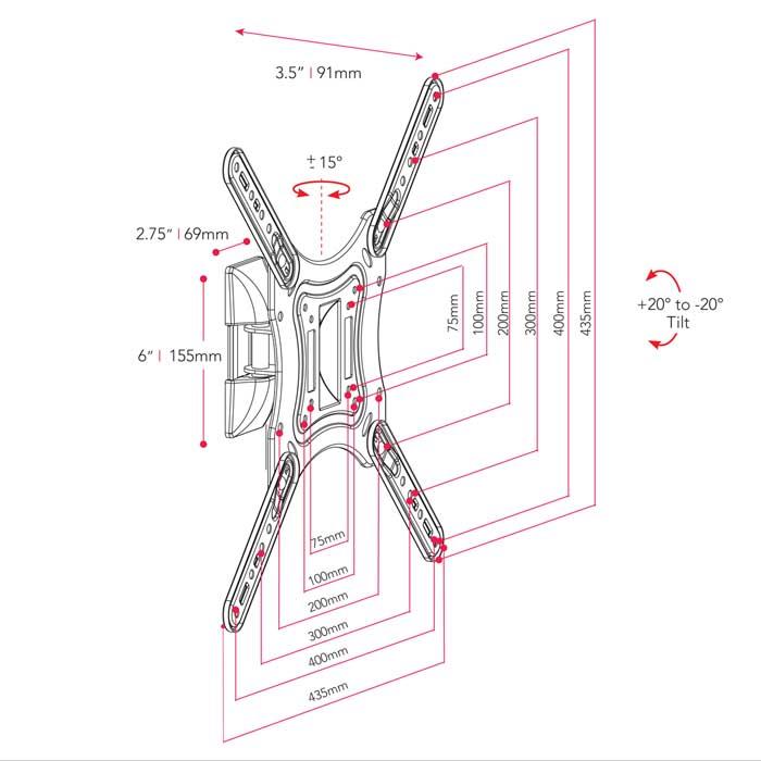 Full Motion TV Wall Mount for 23" - 55" TVs