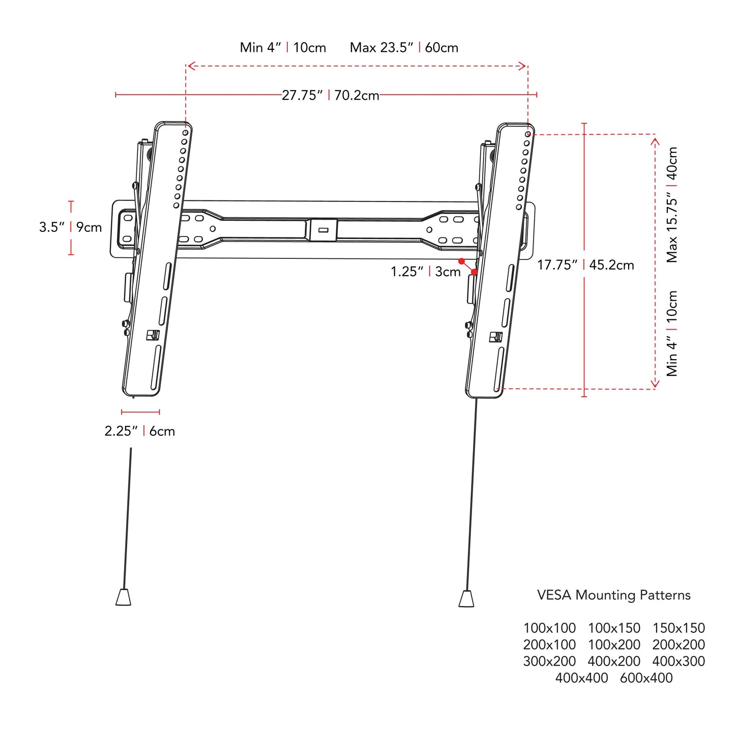 Tilting TV wall mount for 37" - 70" TVs, black steel construction with adjustable tilt, secure mounting brackets, and cable management system for a sleek, organized home entertainment setup.