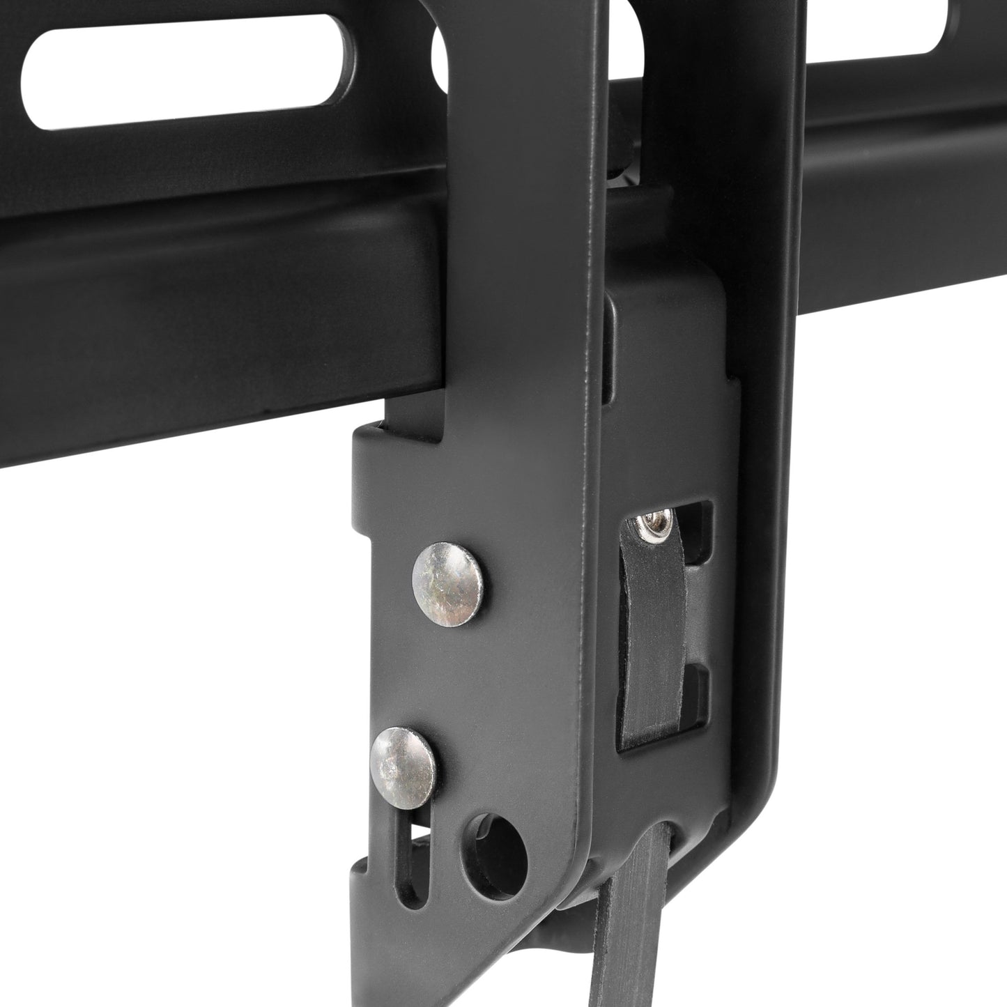 Tilting TV wall mount for 43" - 90" TVs, black steel frame, adjustable angle, sturdy construction, easy installation, secure mounting bracket, sleek design, suitable for living rooms and home theaters.