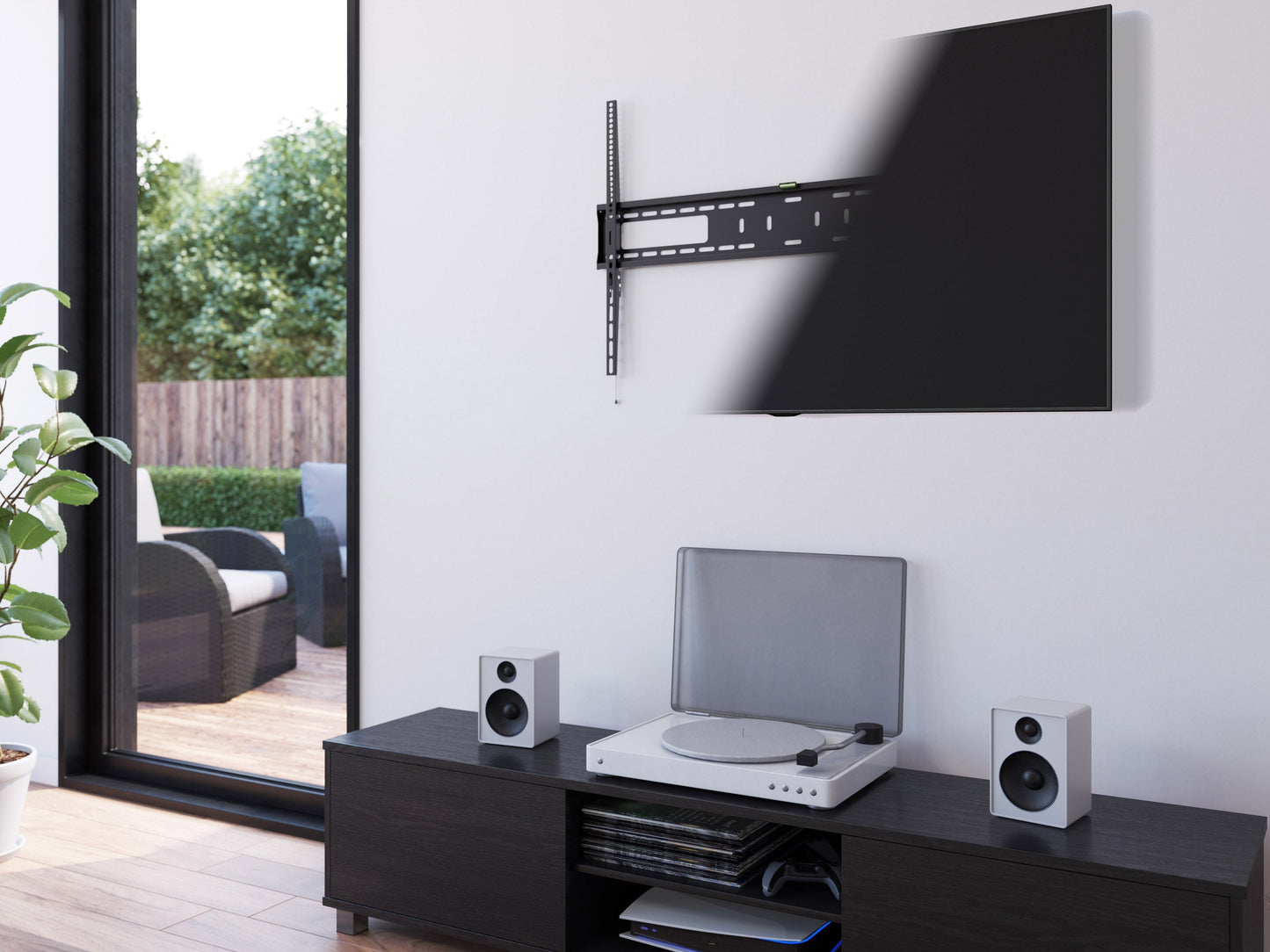 Alt Tag:
"Black fixed wall mount for large TVs up to 100 inches, sturdy metal construction with adjustable brackets and secure locking mechanism for optimal viewing angles."