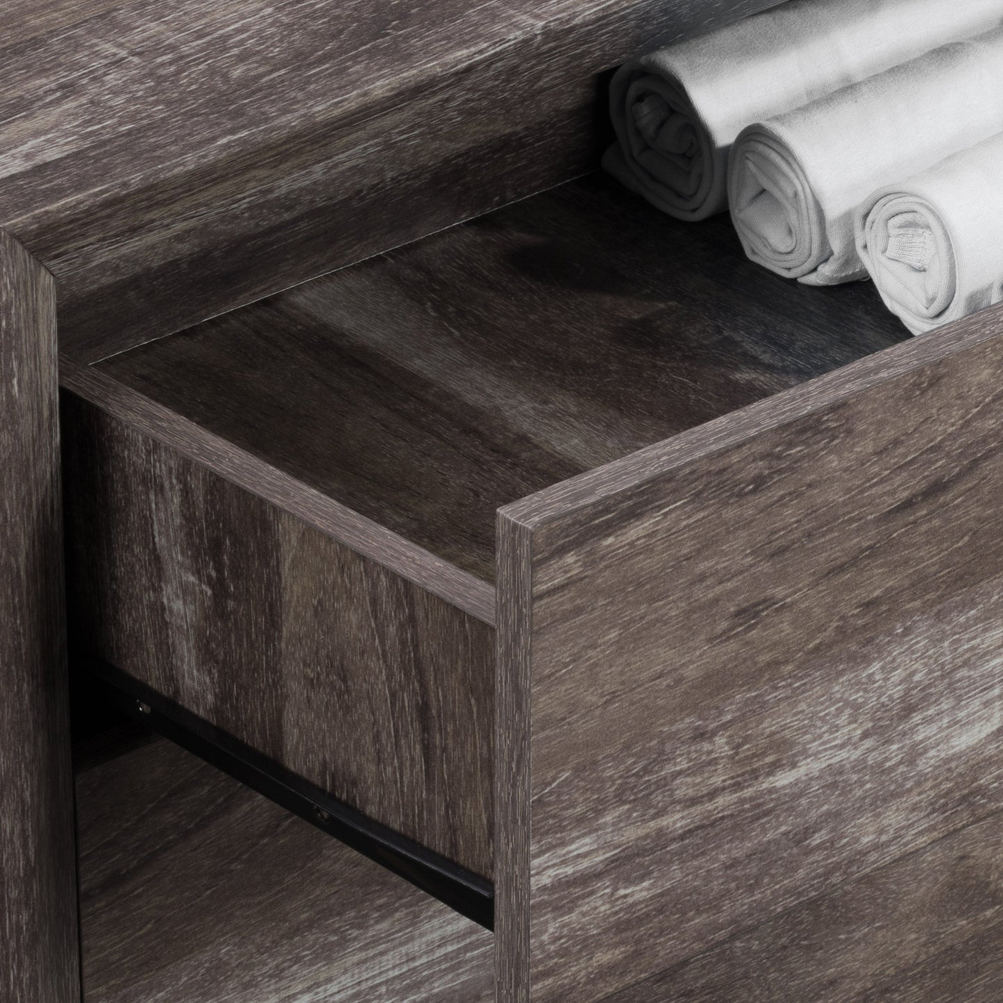 Modern 8 drawer dresser in light wood finish with sleek black metal handles, featuring a minimalist design and ample storage space. Perfect for contemporary bedrooms or living spaces.