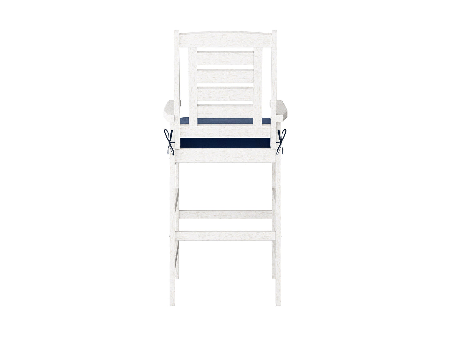 Set of 2 wooden patio bar stools with natural wood finish, featuring slatted backrests and sturdy metal footrests. Ideal for outdoor seating, these stylish chairs combine comfort and durability for any patio or garden.