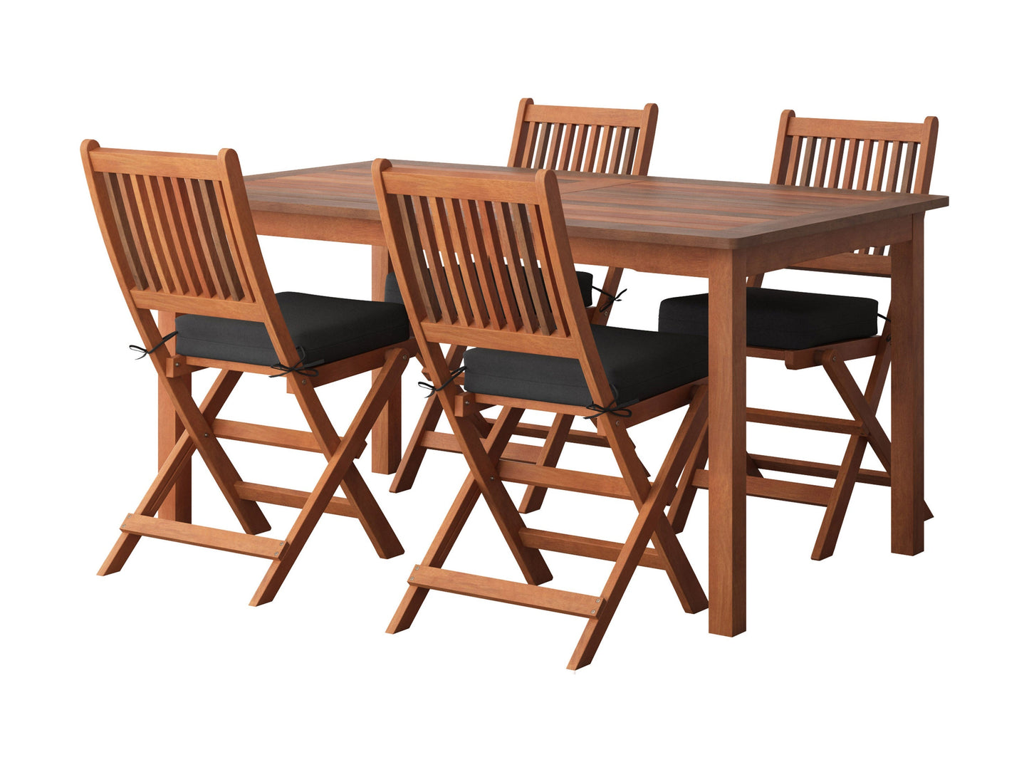 Modern 5-piece patio dining set with a rectangular glass-top table, four cushioned chairs in beige and brown, featuring sturdy metal frames and weather-resistant materials for outdoor use.