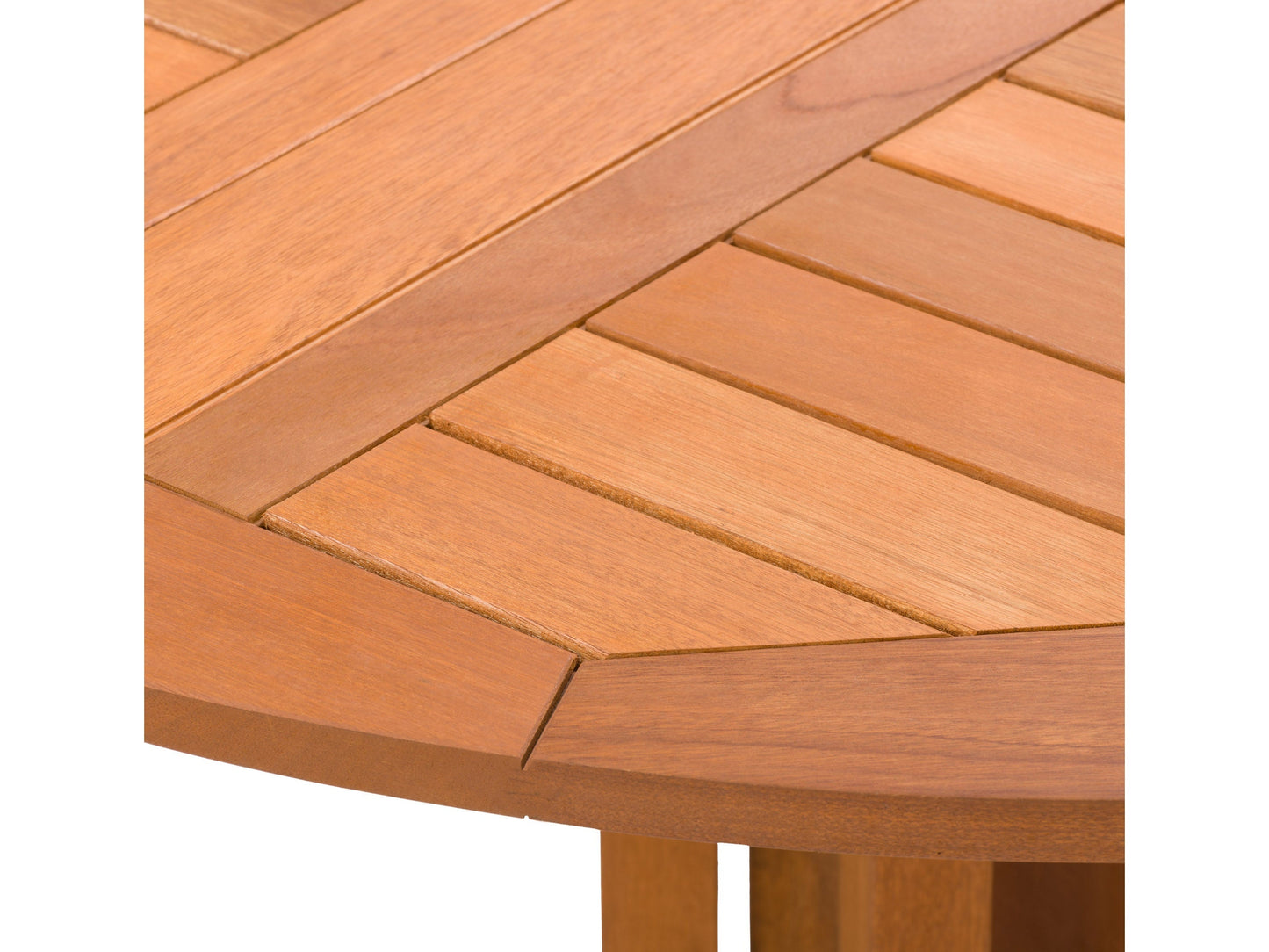 Five-piece folding patio dining set with a sleek black metal frame and natural wood slatted seats and tabletop, ideal for outdoor use.