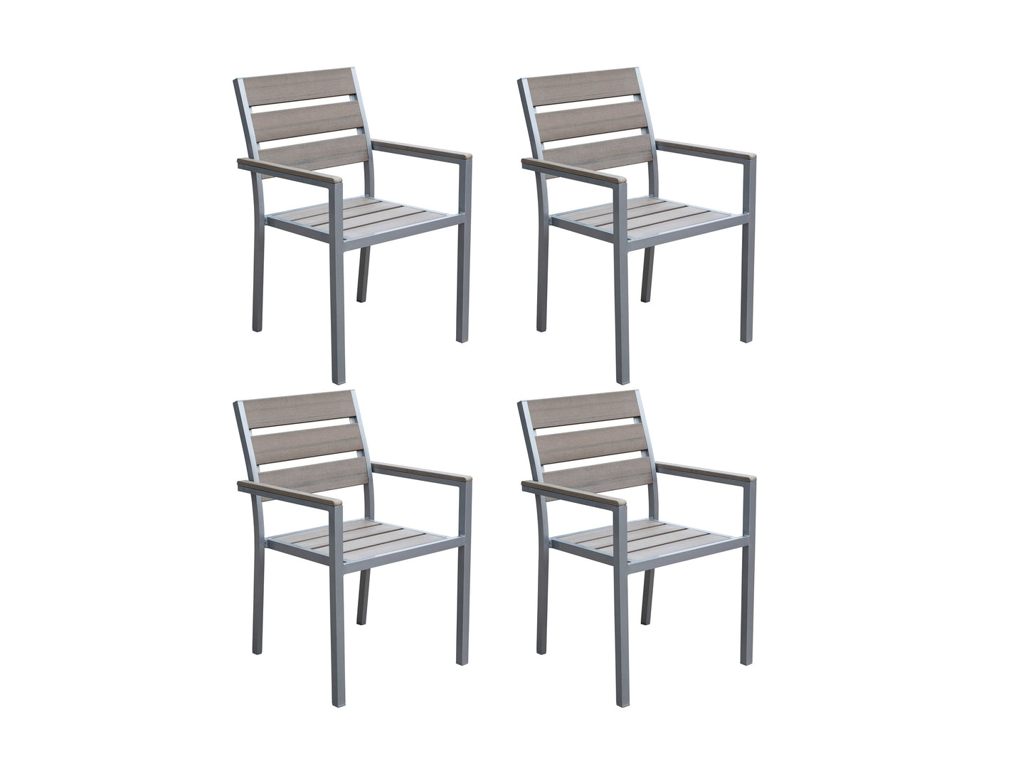 Alt Tag: Set of 4 grey patio dining chairs with cushioned seats, sturdy metal frames, and weather-resistant fabric, perfect for outdoor use and comfortable dining experiences.