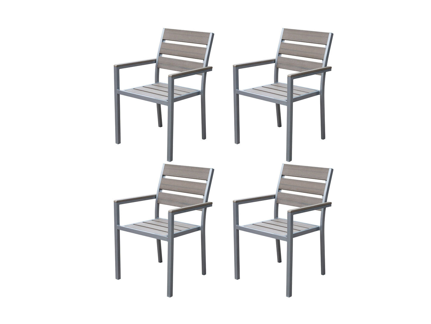 Alt Tag: Set of 4 grey patio dining chairs with cushioned seats, sturdy metal frames, and weather-resistant fabric, perfect for outdoor use and comfortable dining experiences.
