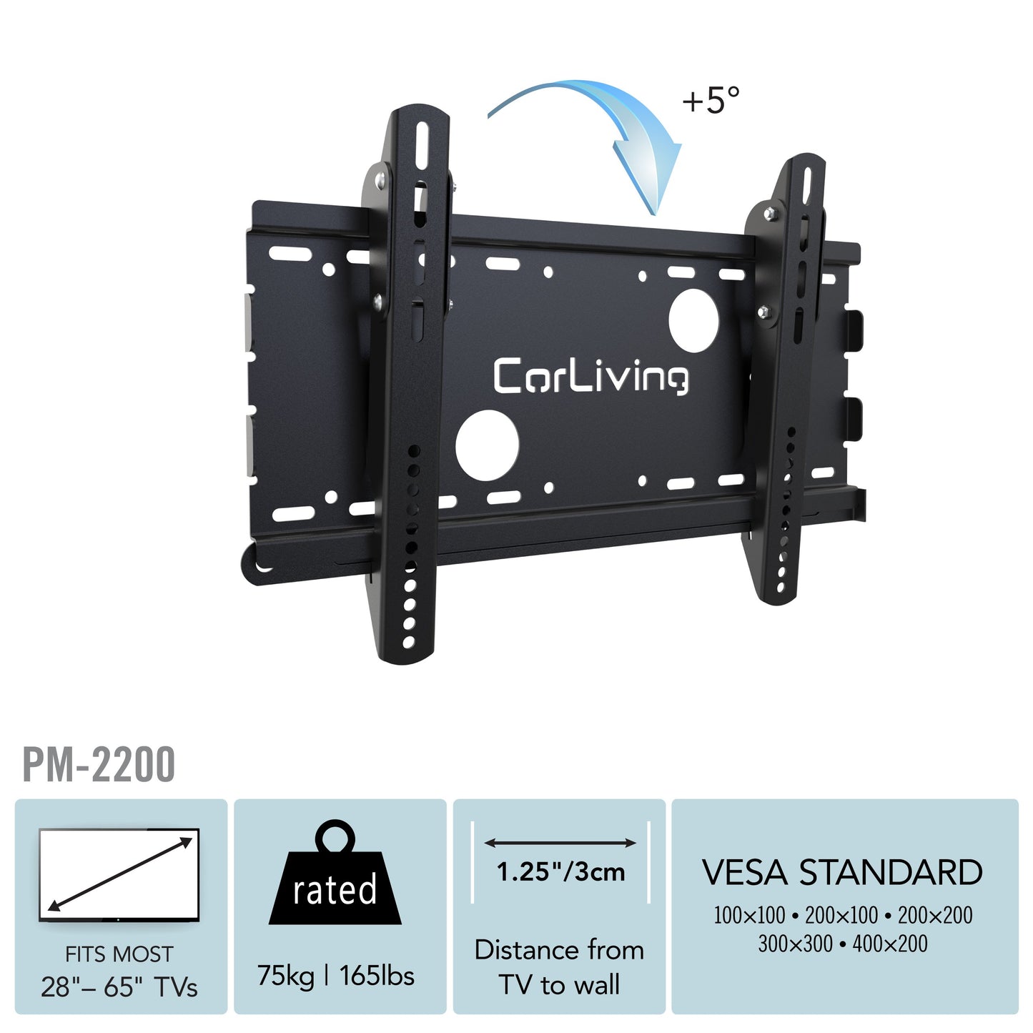 Black adjustable 65 inch TV wall mount with tilt and swivel features, designed for 27 to 65 inch flat-screen TVs, sturdy steel construction, easy installation, and cable management system.