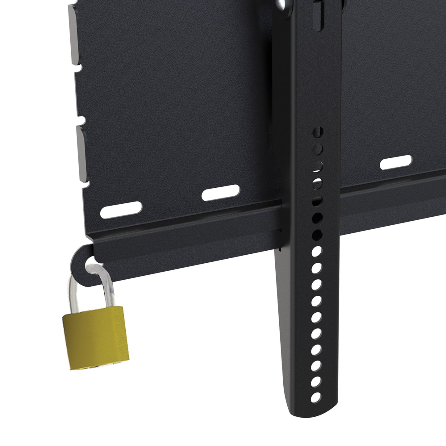 Black adjustable 65 inch TV wall mount with tilt and swivel features, designed for 27 to 65 inch flat-screen TVs, sturdy steel construction, easy installation, and cable management system.