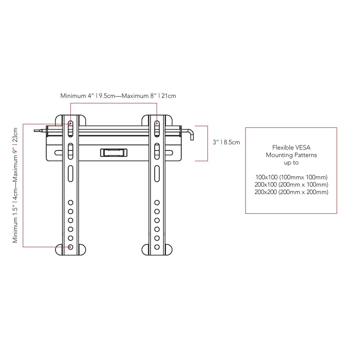 Fixed TV wall mount for 18" - 32" TVs, black metal, slim profile, durable construction, easy installation, secure fit, compatible with VESA patterns, ideal for home or office use.