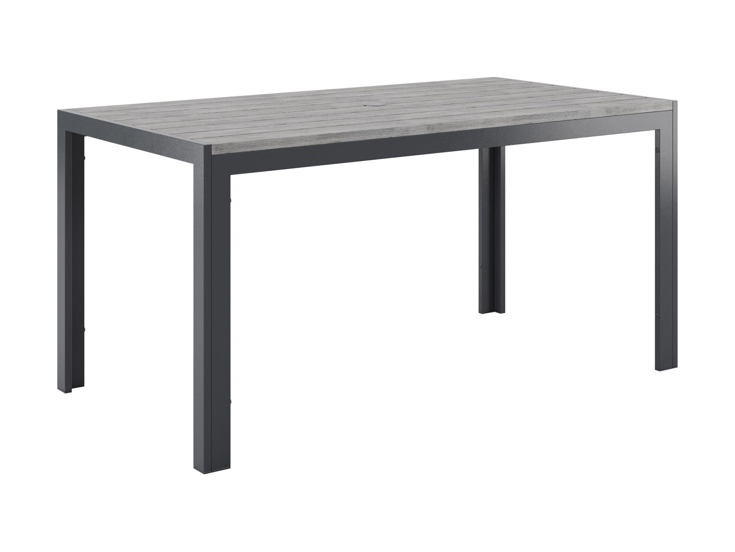 Modern outdoor dining set with a rectangular, glass-top table and four cushioned chairs in beige and brown wicker. Durable, weather-resistant materials perfect for patio or garden dining. Elegant and comfortable design.