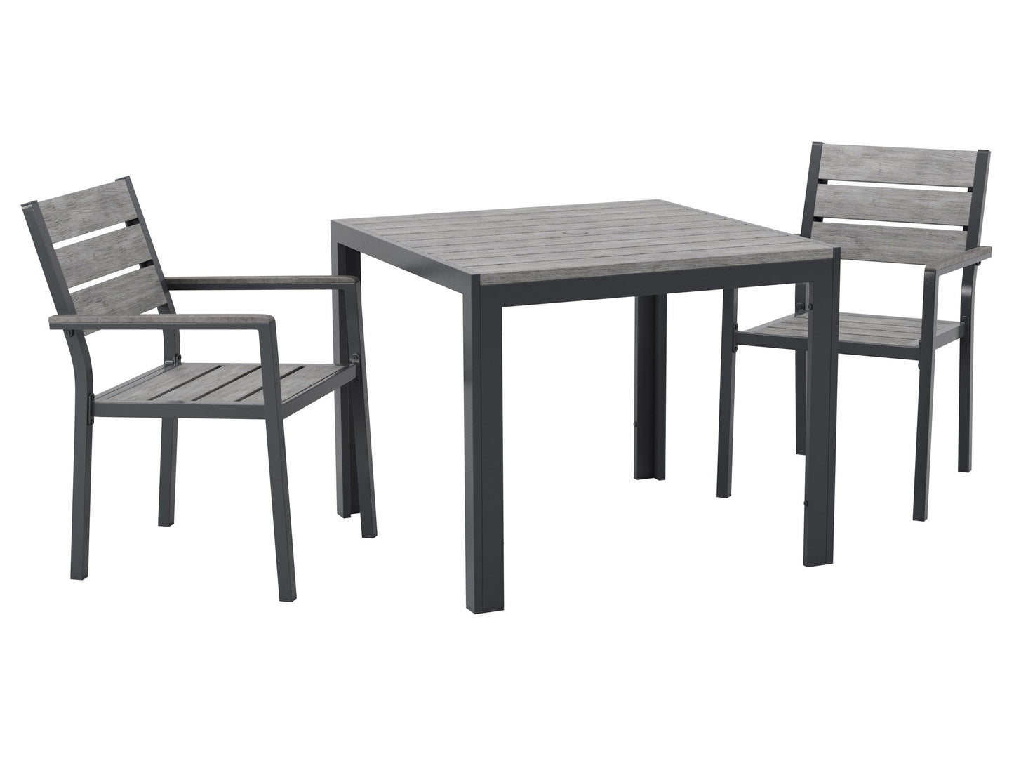 Alt Tag:
"3-piece outdoor patio dining set with a rectangular wooden table and two matching benches, featuring a natural teak finish and weather-resistant cushions, ideal for garden or backyard use."