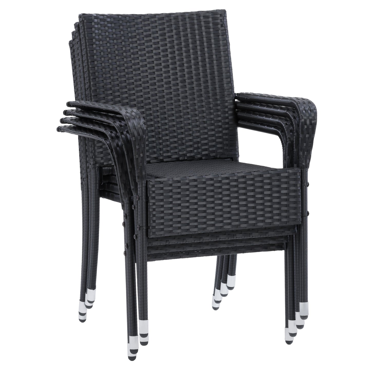 Modern 5-piece patio dining set with a rectangular glass table and four cushioned chairs in beige and brown wicker, featuring weather-resistant materials and a sleek design perfect for outdoor spaces.