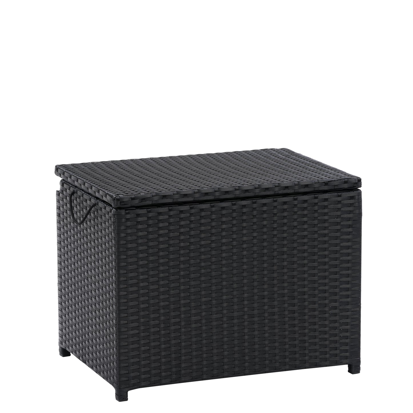 Outdoor patio cooler table with brown wicker texture, white tabletop, built-in cooler compartment, and adjustable height feature. Ideal for outdoor gatherings, drinks storage, and patio decor.