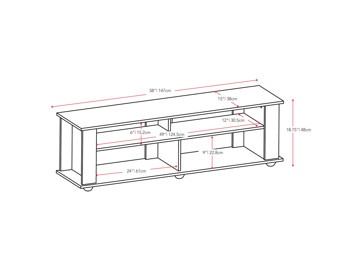 Black wood TV stand for TVs up to 75 inches, featuring sleek design with open shelving, two cabinets with glass doors, and a sturdy build. Ideal for modern living rooms, providing ample storage and style.