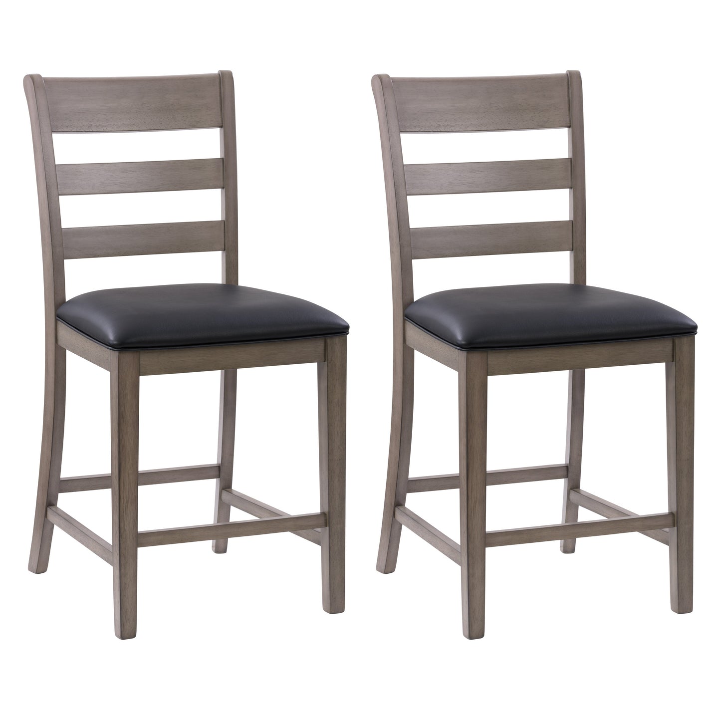 Counter height dining chairs set of 2 with white faux leather upholstery, black metal legs, and tufted backrest, perfect for modern kitchen or dining room decor.