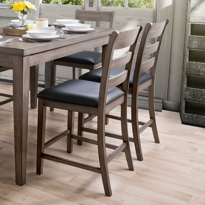 Modern counter height dining chairs set of 2, featuring sleek black metal frames, light wood seats, and backrests with a minimalist design, perfect for contemporary dining spaces.