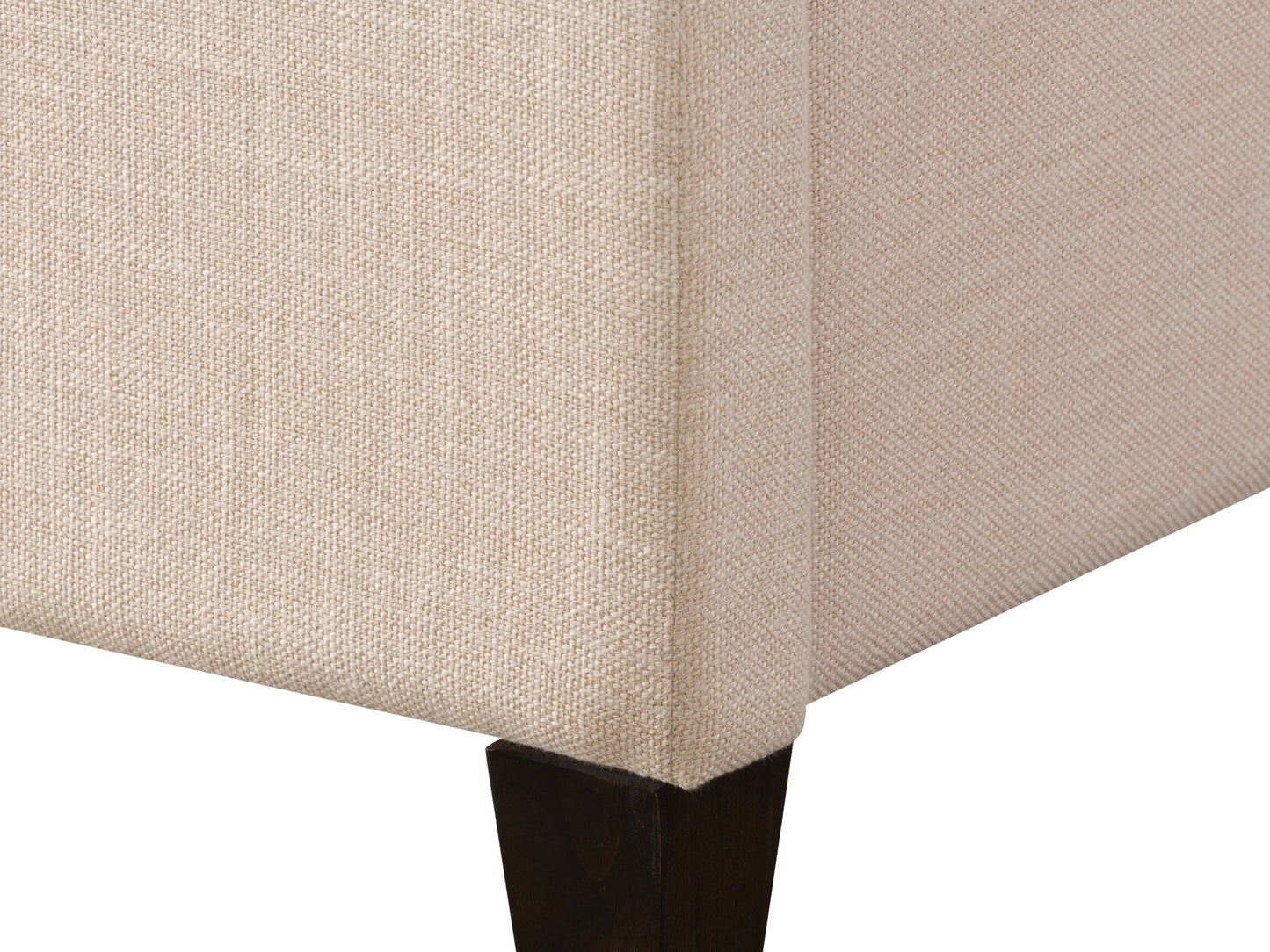 Cream channel tufted double/full bed with plush upholstery, sleek wooden legs, and elegant vertical stitching. Perfect for modern bedrooms seeking a blend of comfort and sophistication.