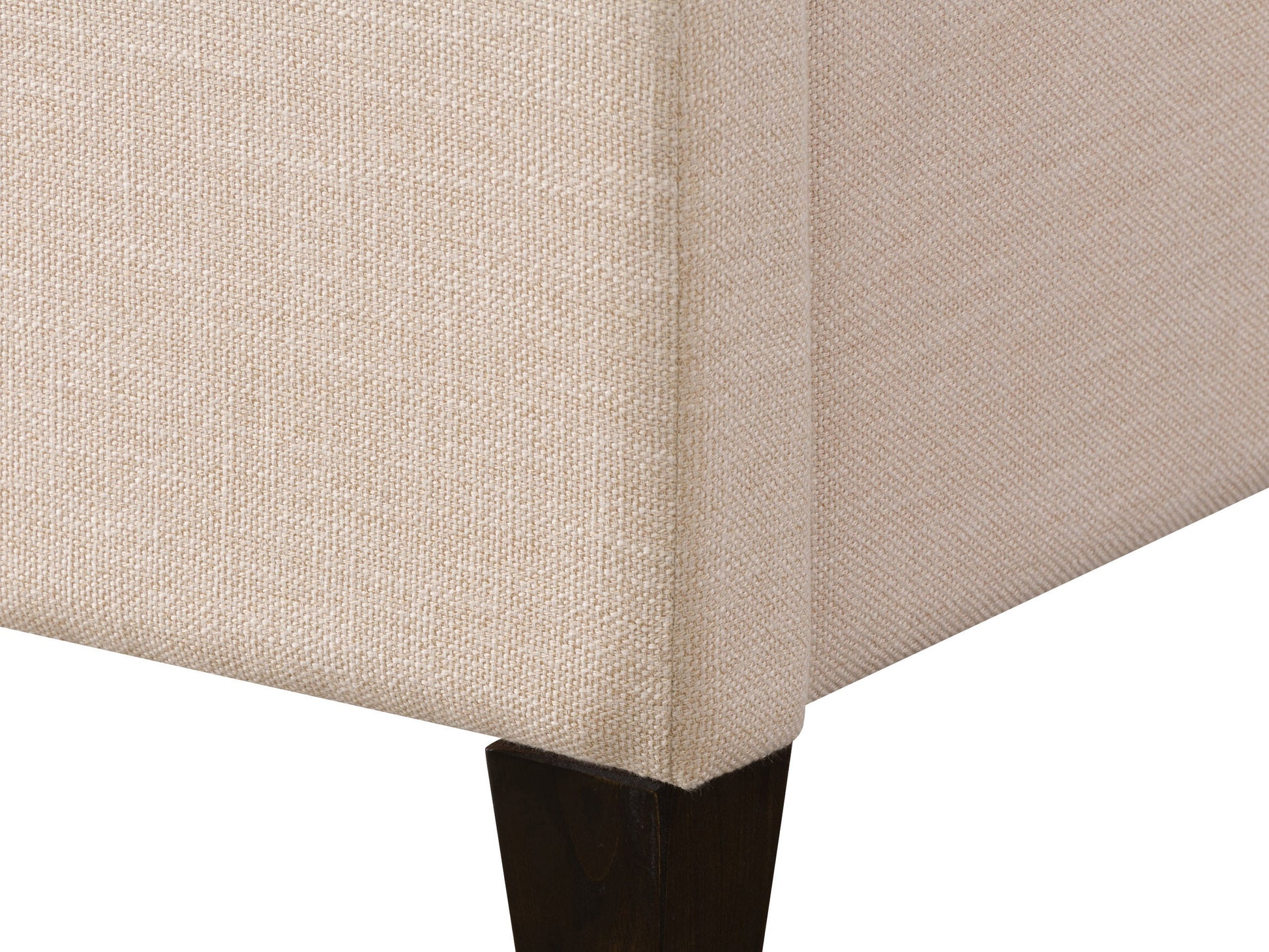 Cream channel tufted double/full bed with plush upholstery, sleek wooden legs, and elegant vertical stitching. Perfect for modern bedrooms seeking a blend of comfort and sophistication.