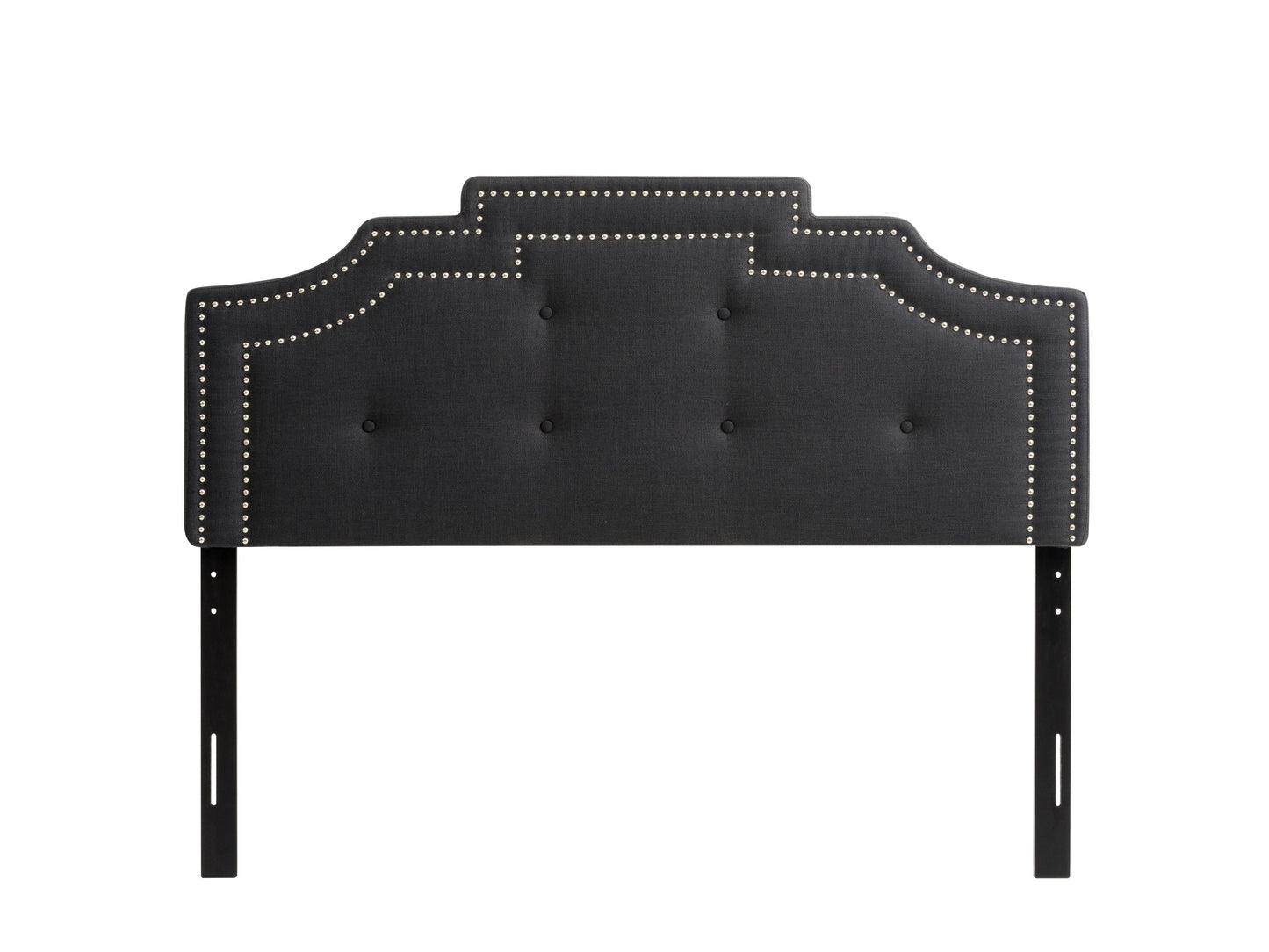 Dark grey padded headboard for full/double bed, featuring a tufted design with soft fabric upholstery and a sleek, modern look. Ideal for adding a touch of elegance and comfort to your bedroom decor.