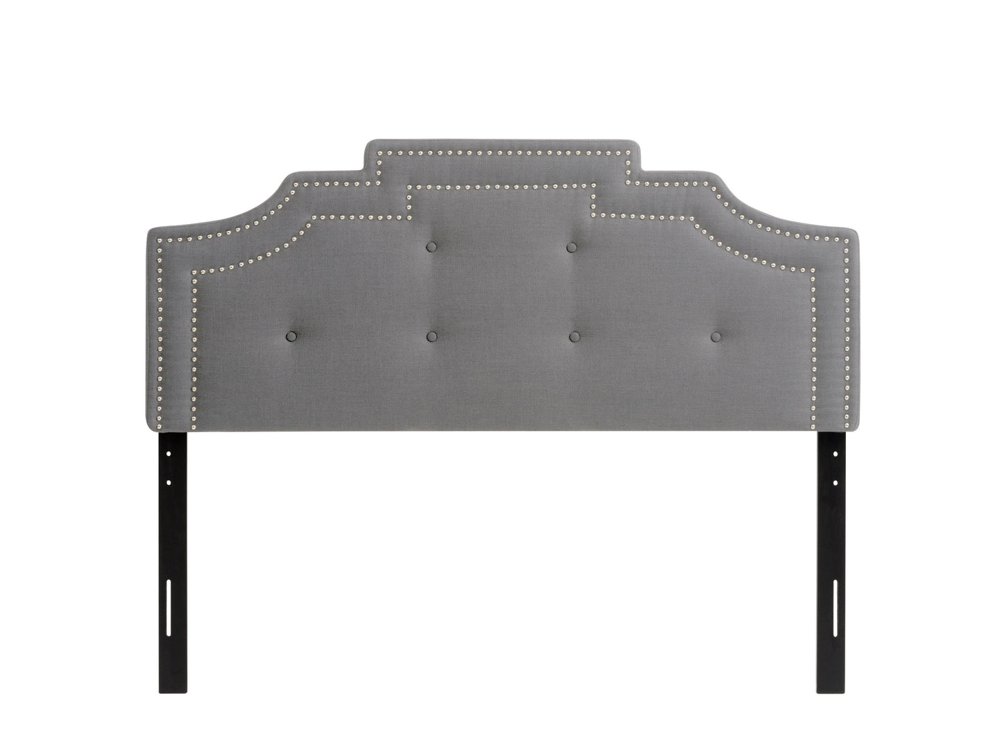 Light grey padded headboard for full/double bed, featuring a tufted design with soft fabric texture, adding a modern and elegant touch to any bedroom decor.