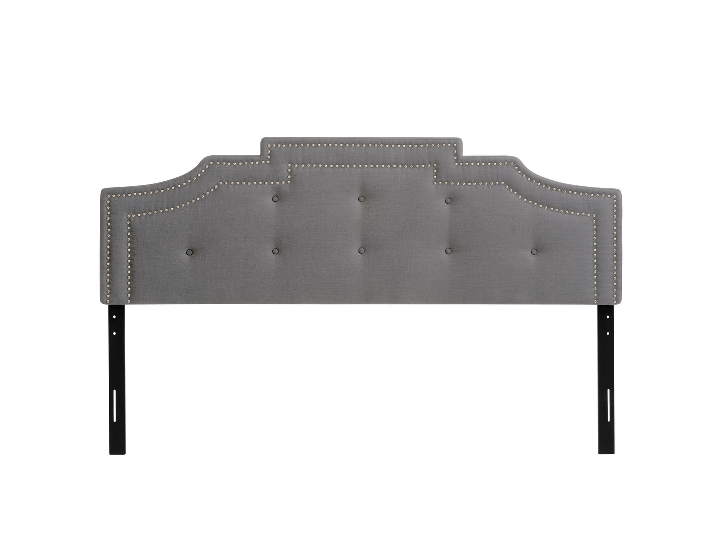Light grey padded headboard for king-sized beds, featuring a tufted design with soft fabric upholstery and a plush, cushioned texture for added comfort and style.