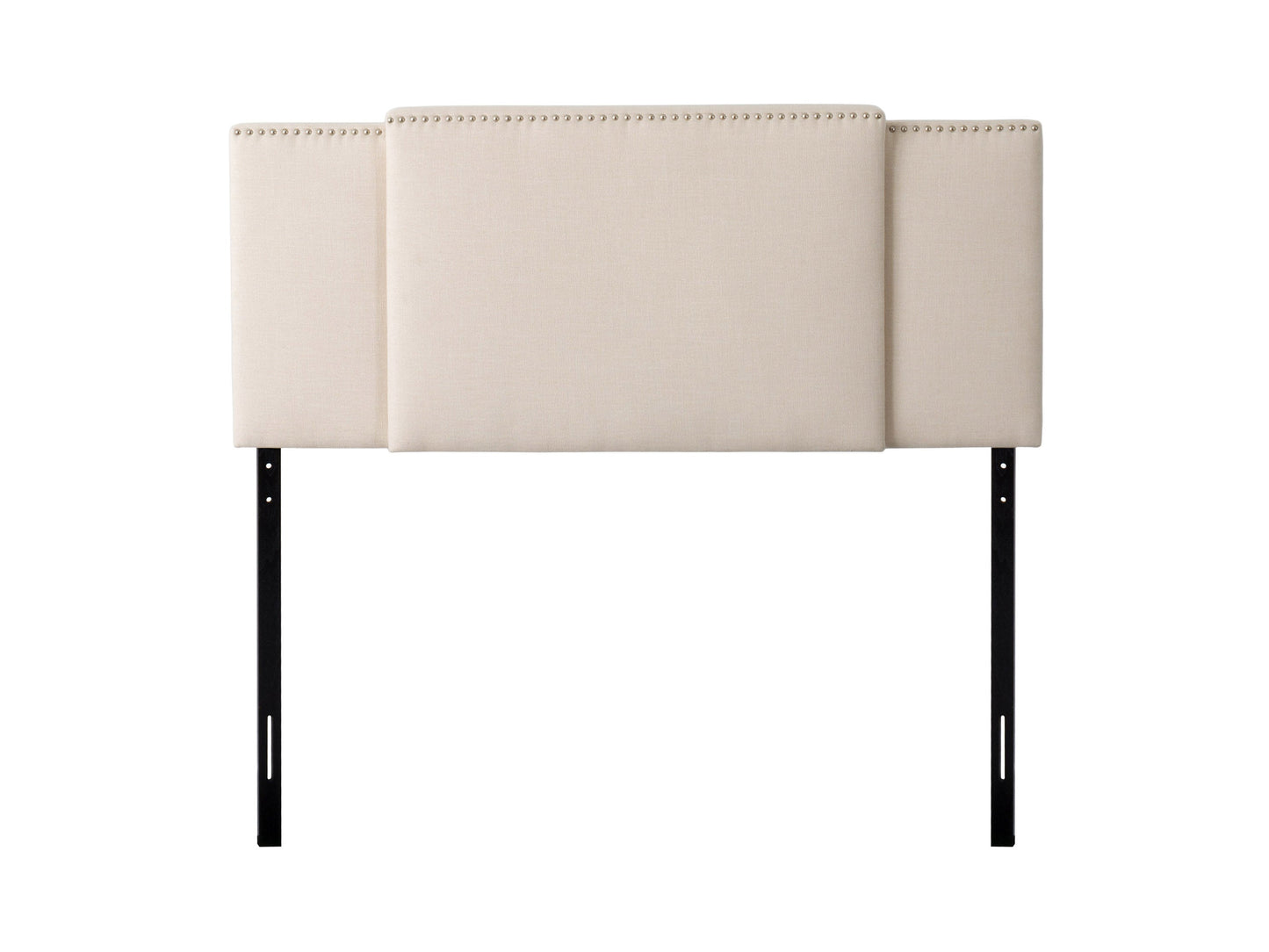 Cream adjustable headboard with tufted fabric, soft padding, and sleek design, compatible with various bed frames, ideal for modern or classic bedroom decor.