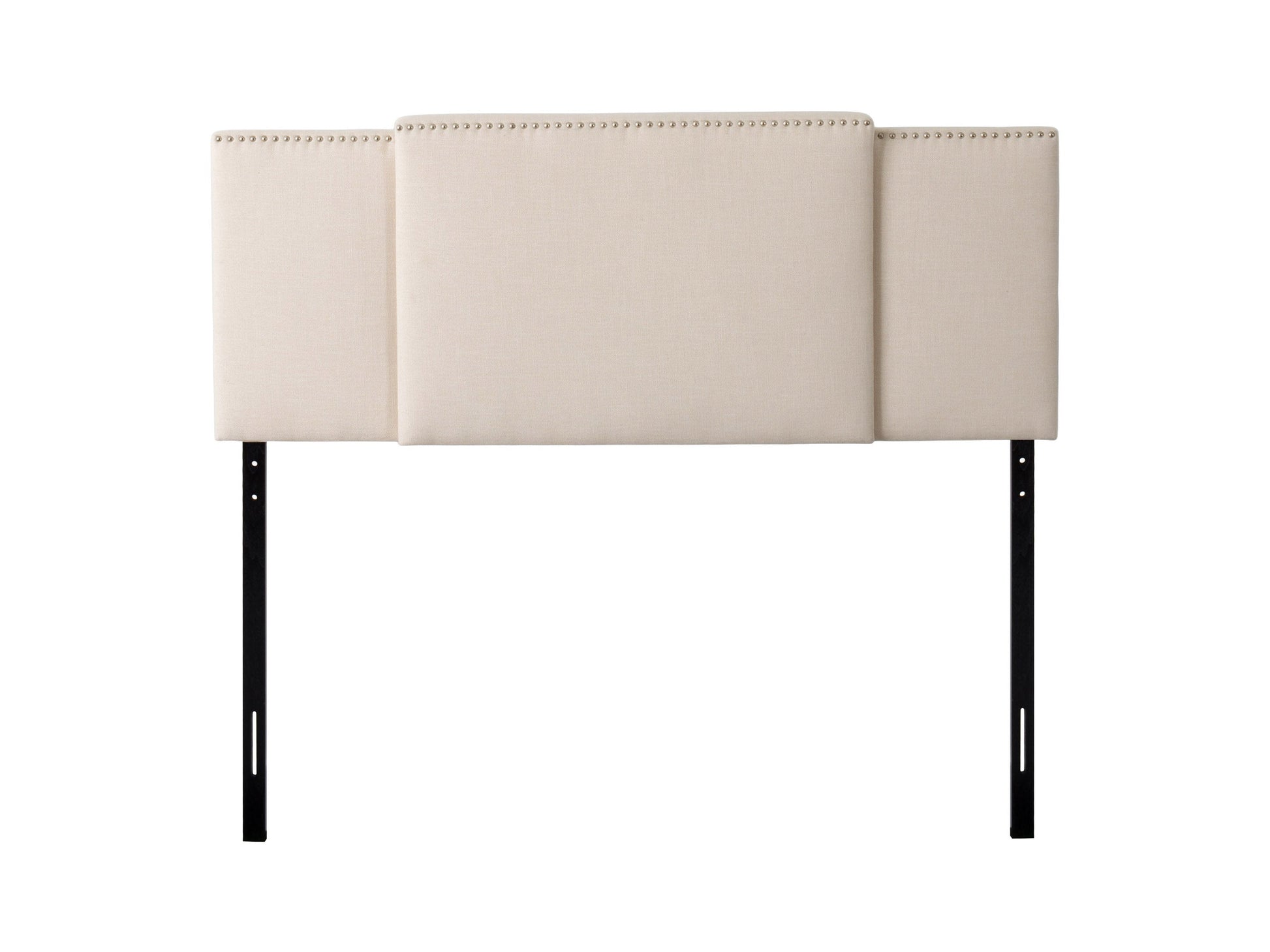 Cream adjustable headboard with tufted fabric, soft padding, and sleek design, compatible with various bed frames, ideal for modern or classic bedroom decor.