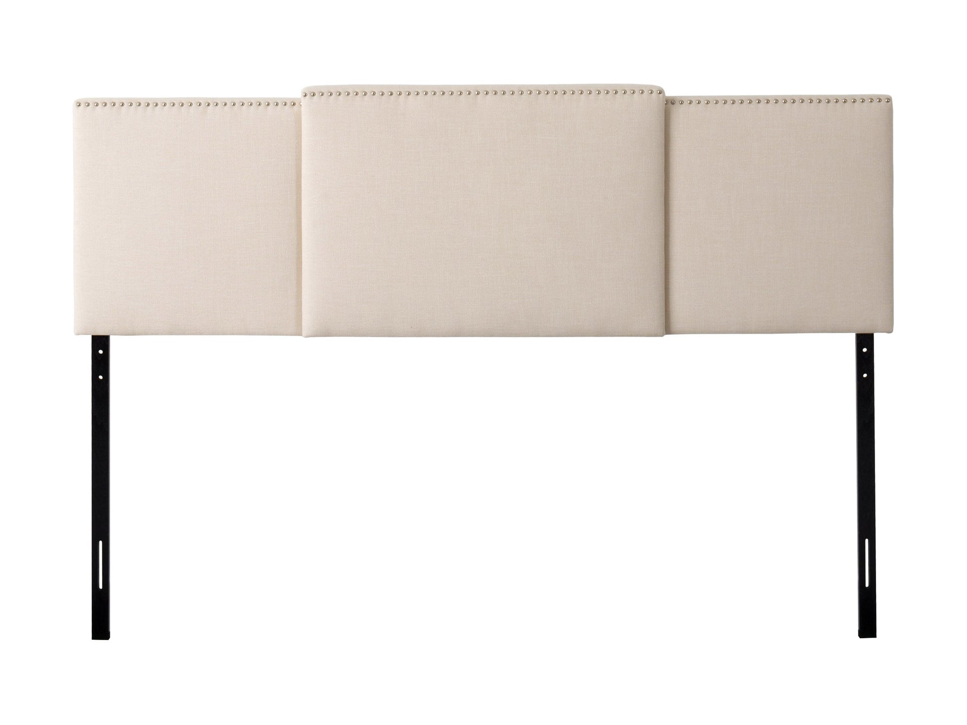 Cream adjustable headboard with tufted fabric, soft padding, and sleek design, compatible with various bed frames, ideal for modern or classic bedroom decor.