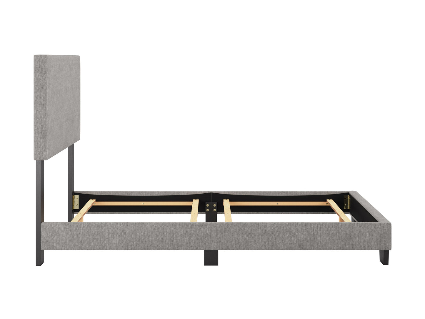 Modern twin/single bed in light grey with a sleek upholstered headboard, minimalist design, and sturdy wooden legs. Ideal for contemporary bedrooms, offering a blend of comfort and style.